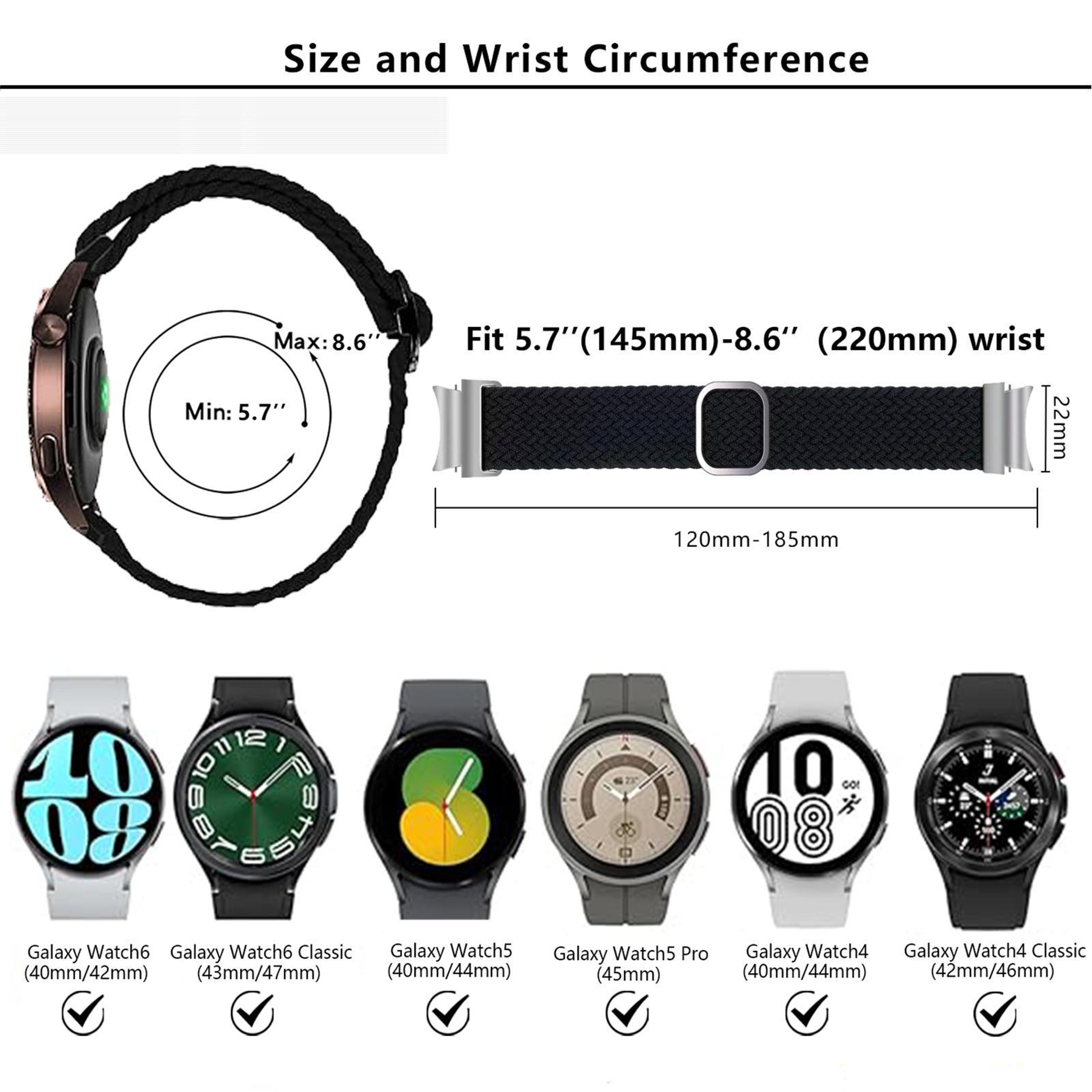 Kalebol Braided Samsung Galaxy Watch Band Nylon Adjustable Strap For Galaxy Watch 7 6 5 4 9