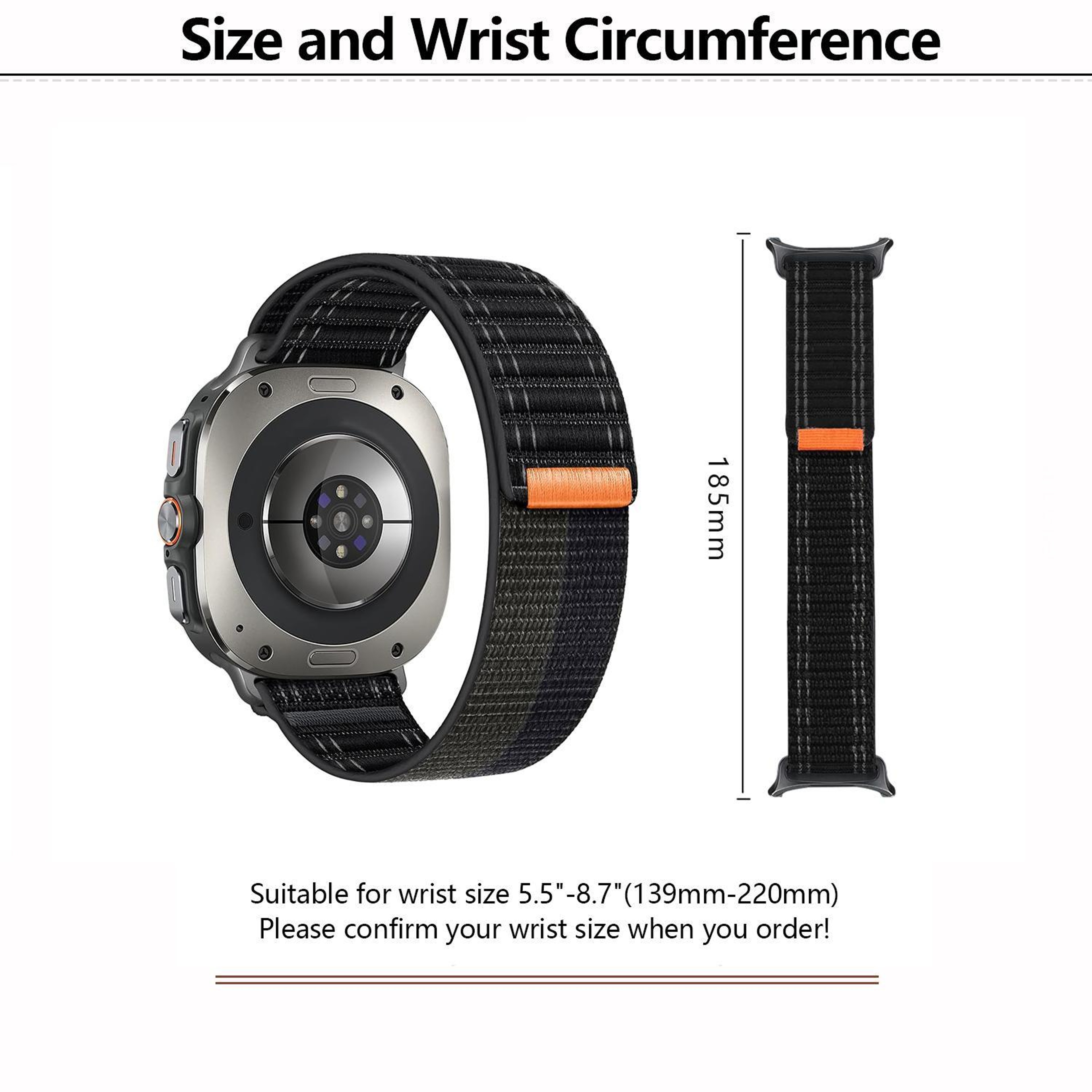 Samsung Galaxy Watch Ultra 47mm Nylon Watch Band Hook And Loop Adjustable Sport Strap 3