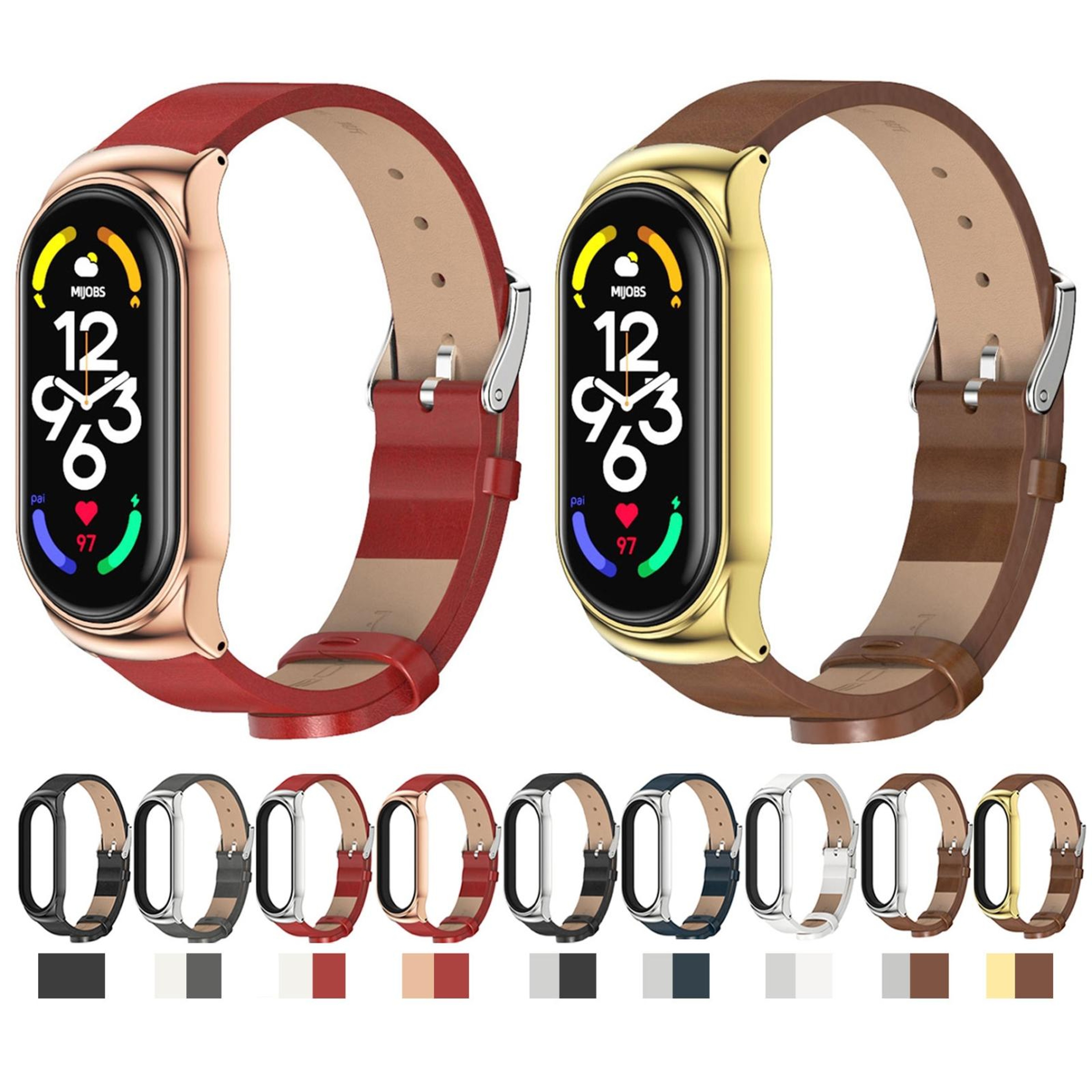 MIJOBS Xiaomi Mi Band 7 Strap Metal Case With Microfiber Leather Watch Band Replacement 6