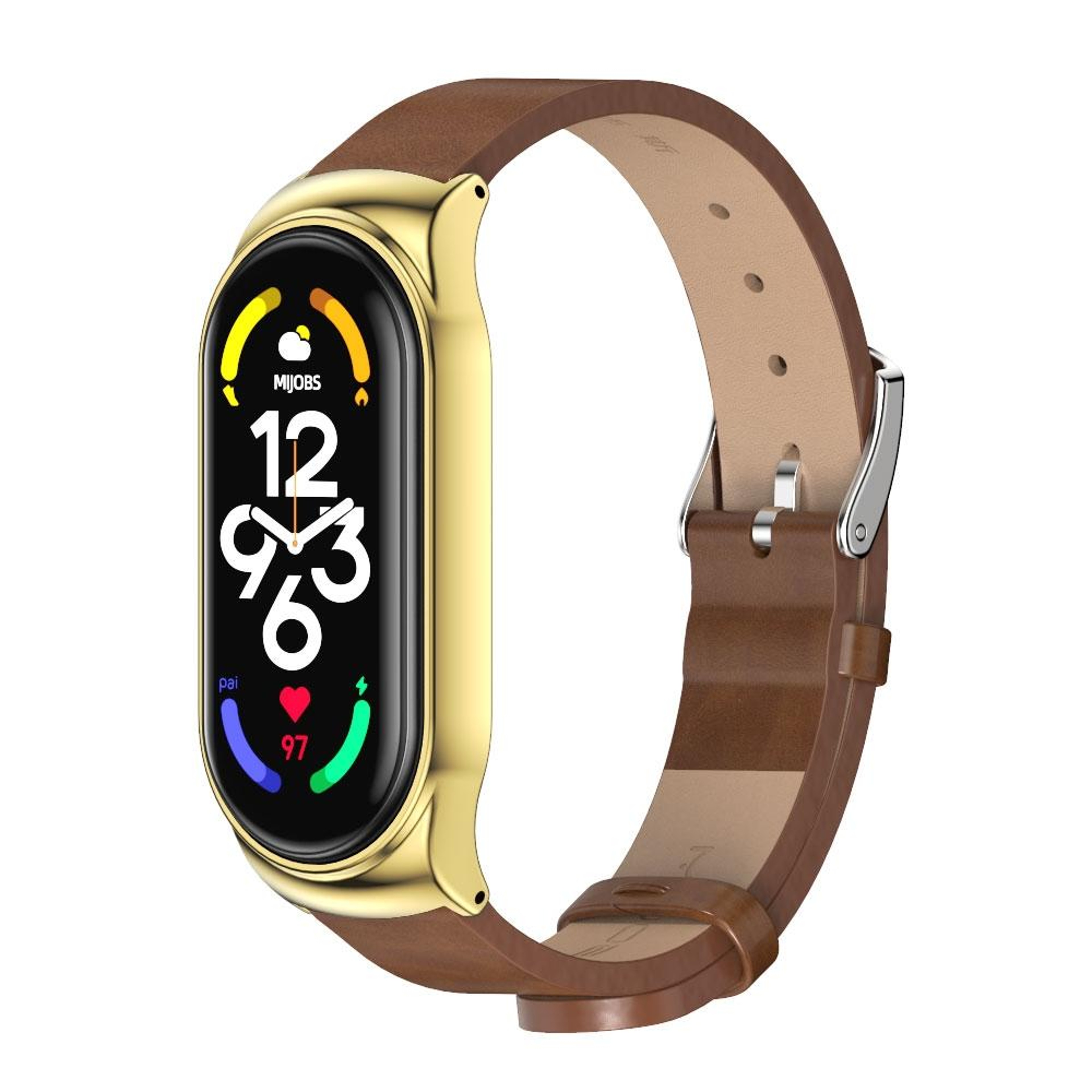 MIJOBS Xiaomi Mi Band 7 Strap Metal Case With Microfiber Leather Watch Band Replacement 0