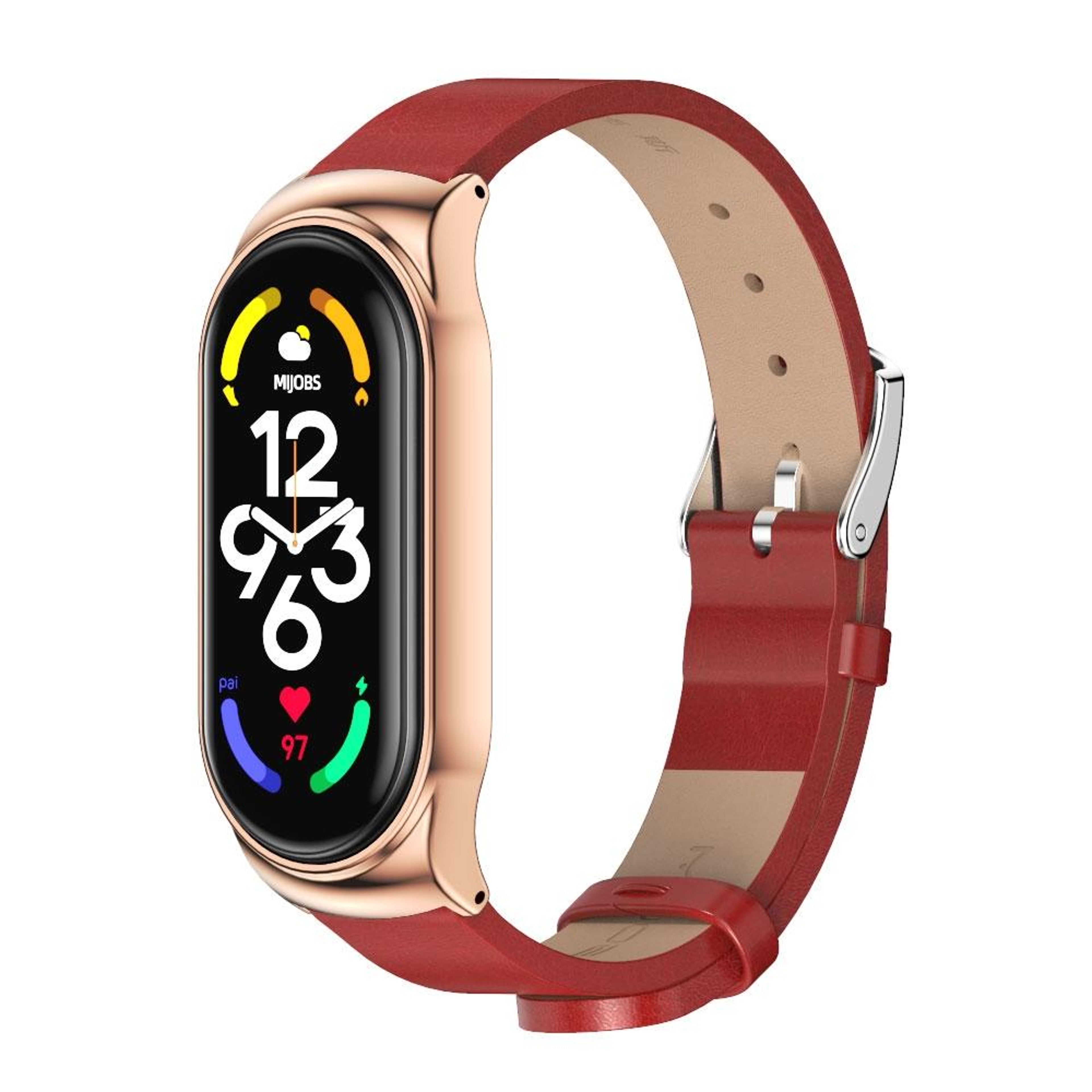 MIJOBS Xiaomi Mi Band 7 Strap Metal Case With Microfiber Leather Watch Band Replacement 9