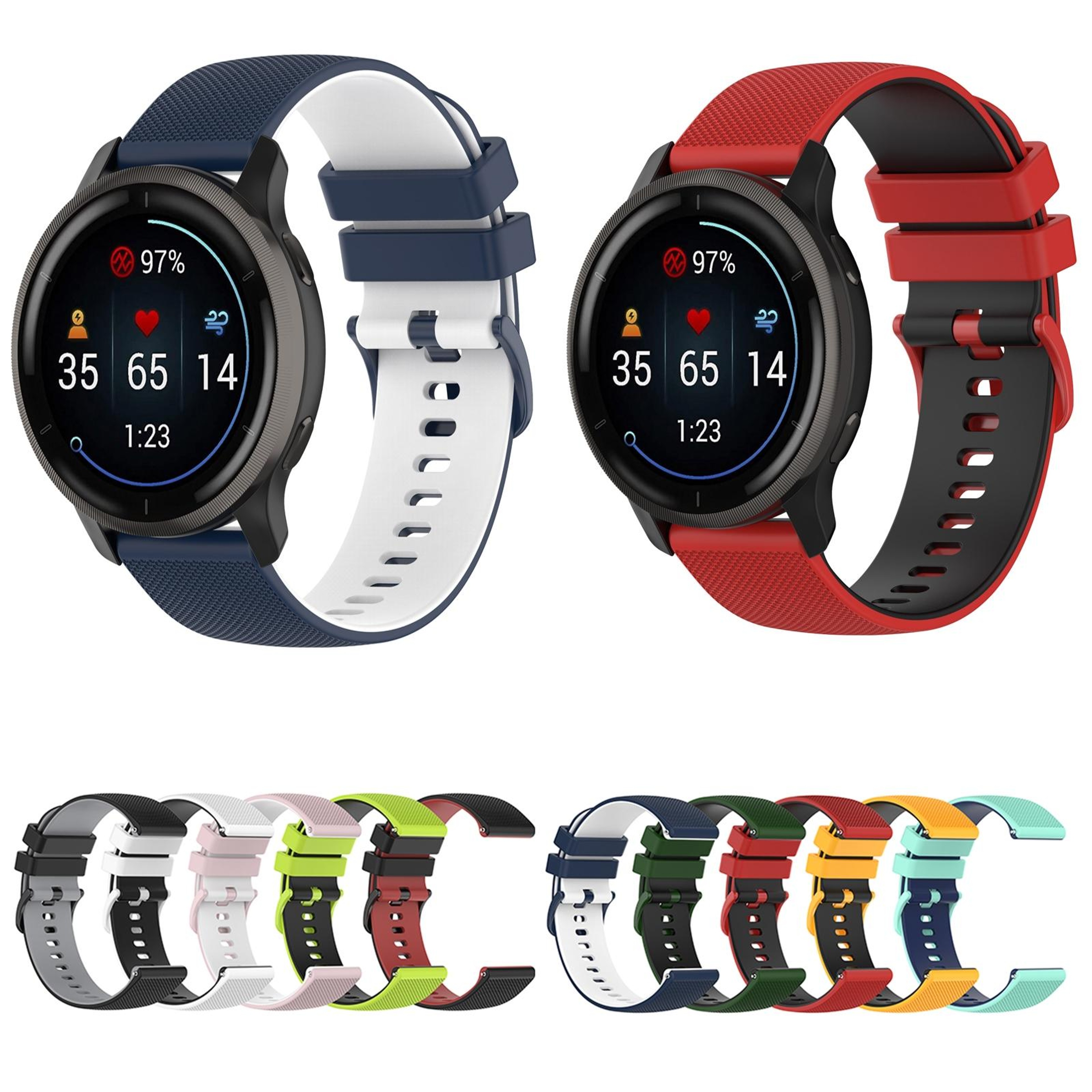 Suunto 5 Peak Silicone Watch Band Two Color Plaid Texture Replacement Watch Strap 22mm 15