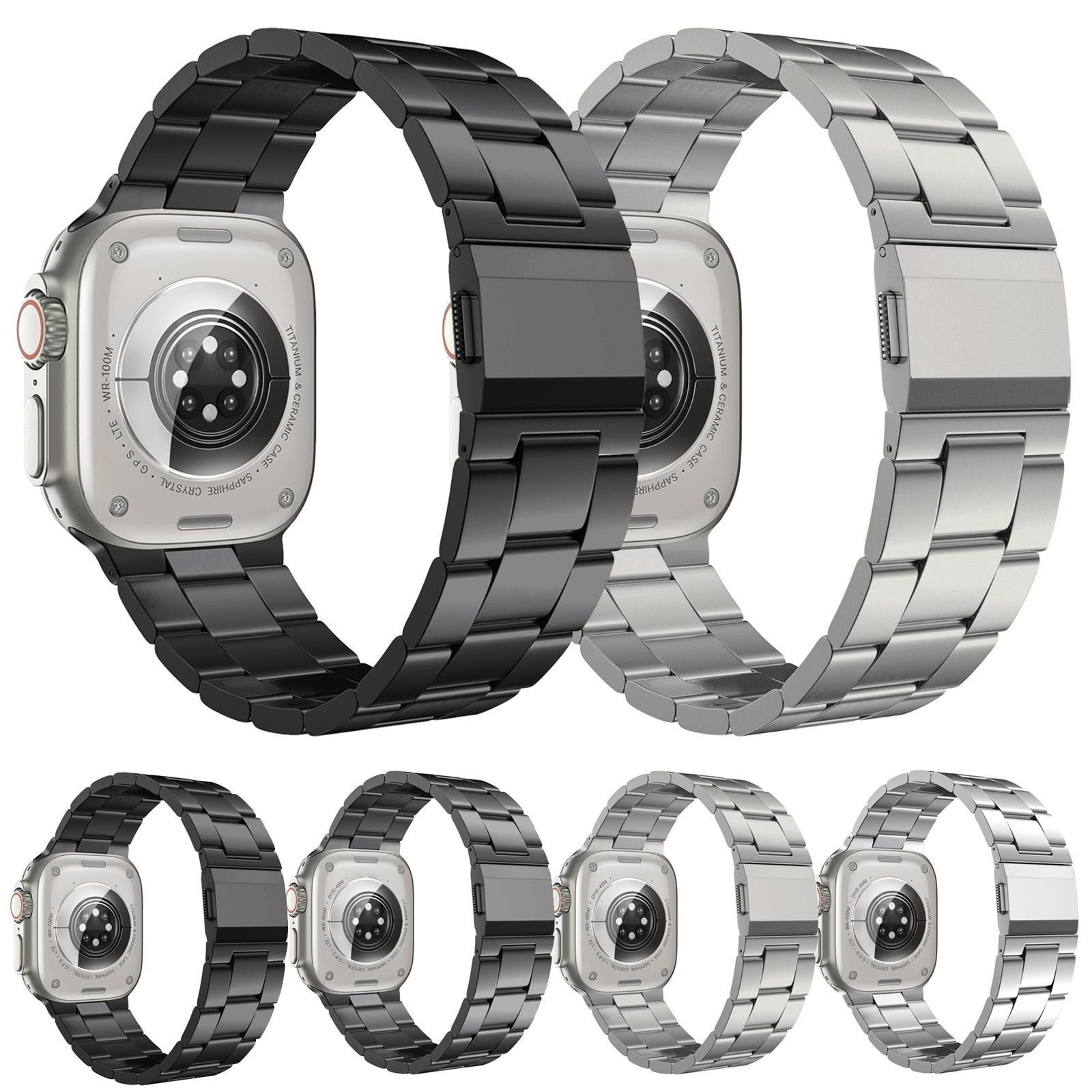 Apple Watch Titanium Alloy Band With Norman Clasp Three Link Metal Strap 8