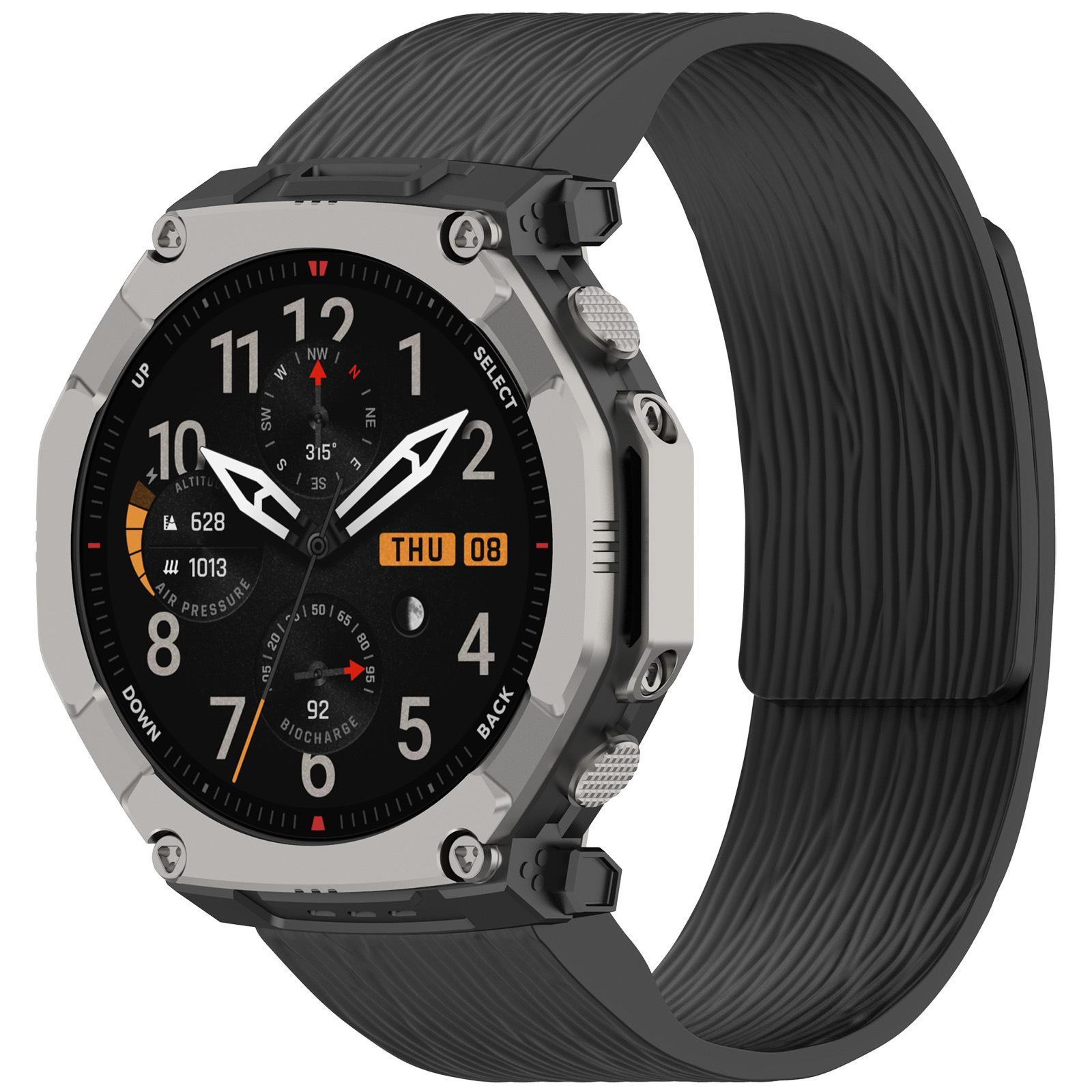 Amazfit T Rex Ultra 2 Magnetic Silicone Watch Band Pleated Texture Adjustable Replacement Strap 1