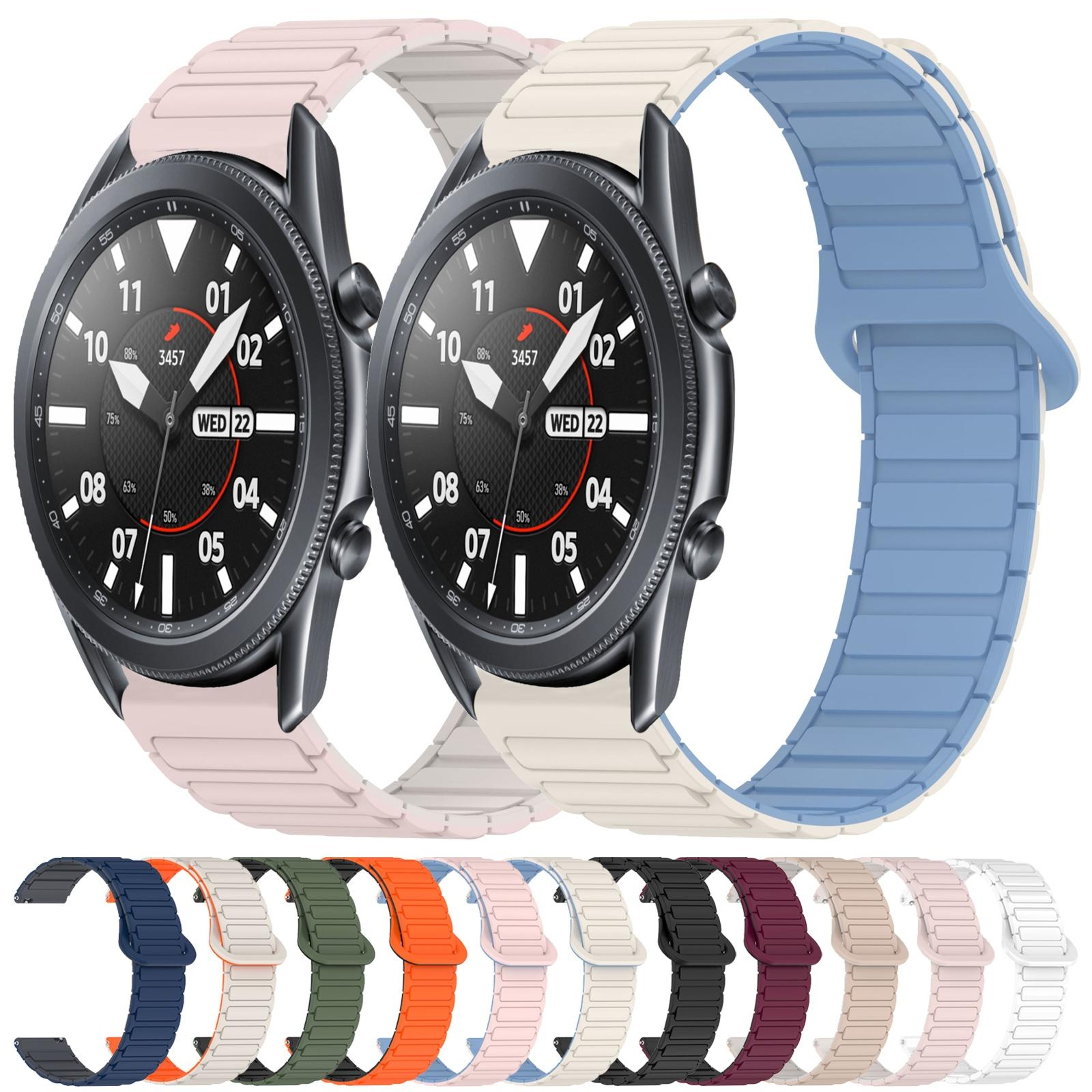 Samsung Galaxy Watch3 45mm Magnetic Silicone Watch Band Dual Color Adjustable Replacement Strap 9