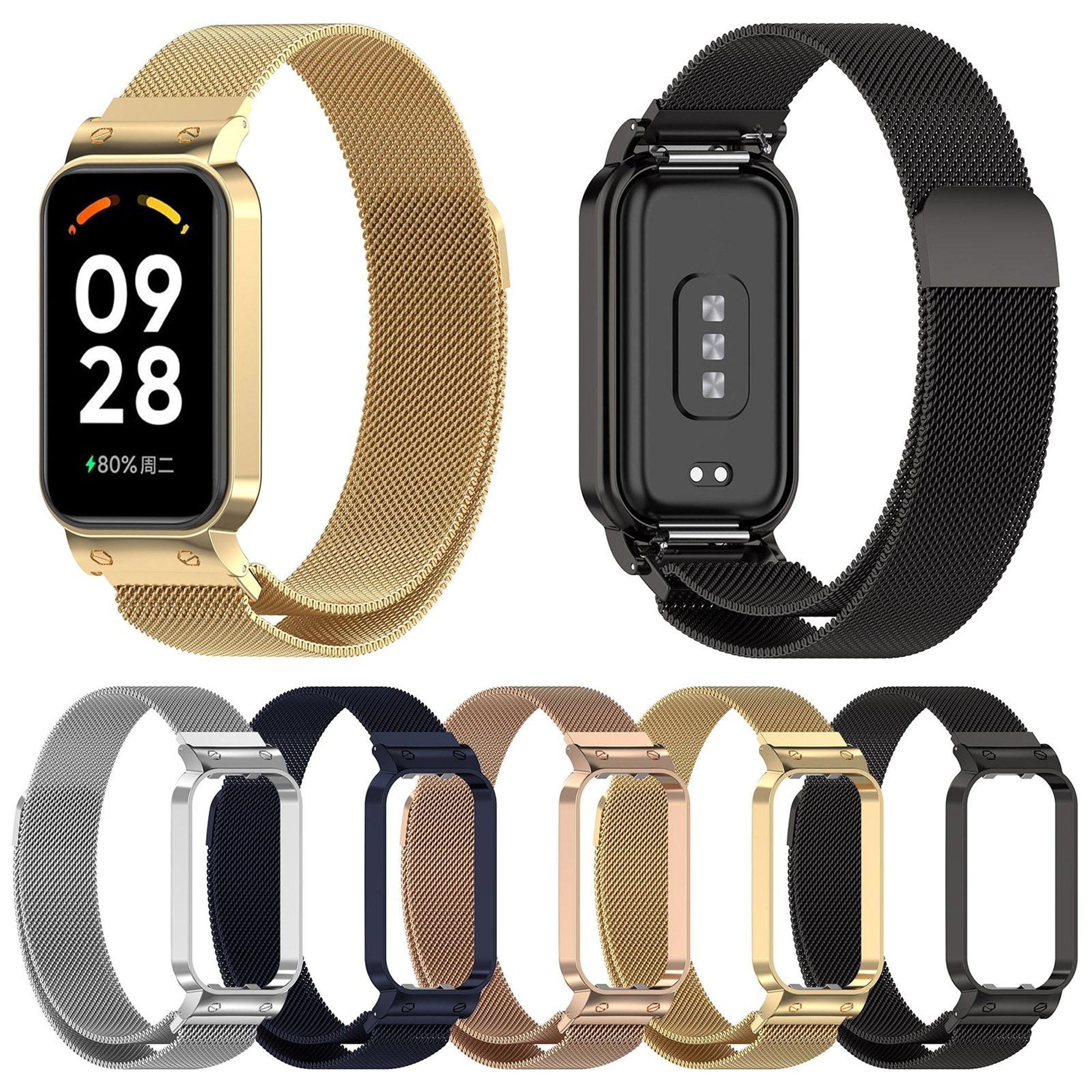 Redmi Band 2 Milanese Metal Watch Band Adjustable Stainless Steel Watch Strap With Protective Frame 8