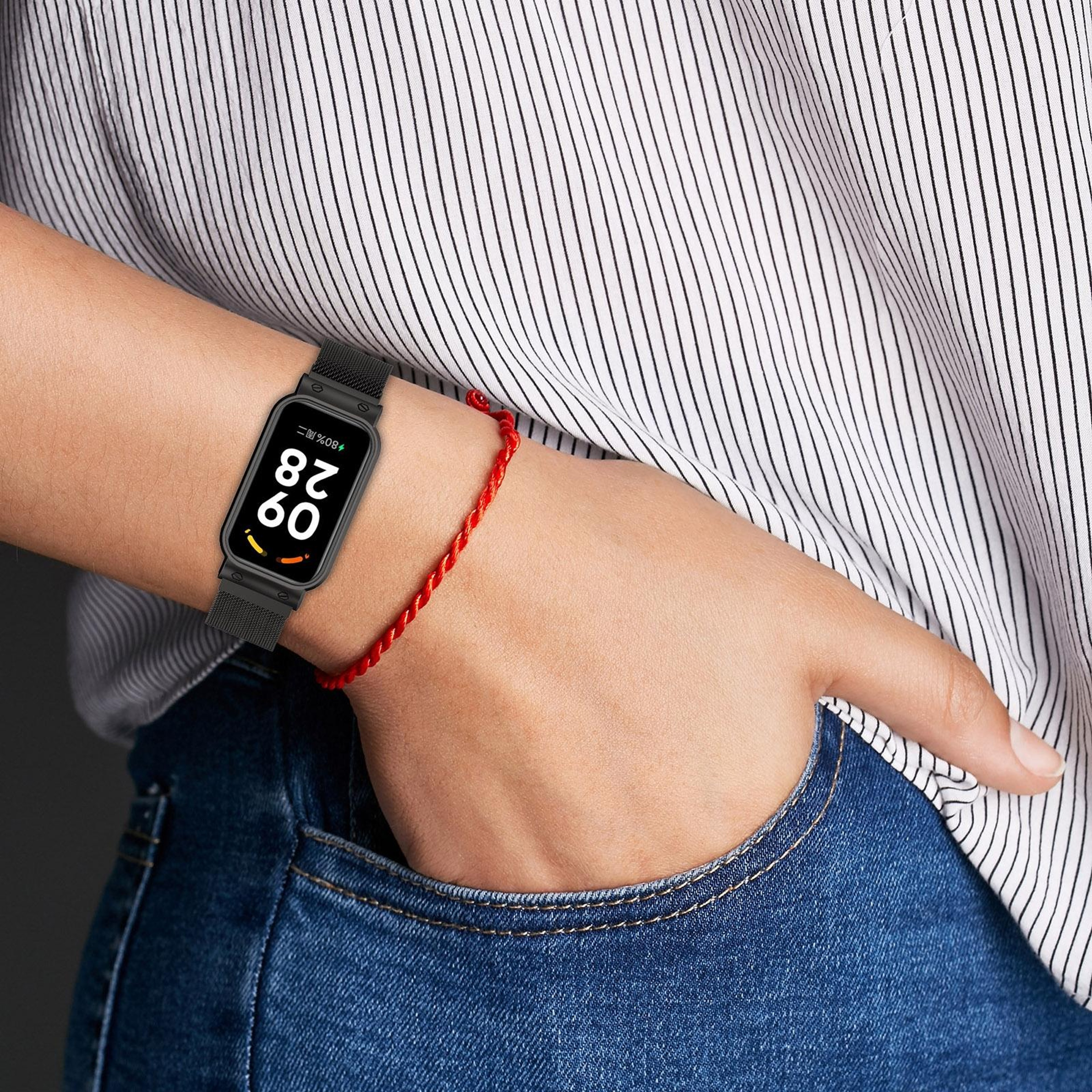 Redmi Band 2 Milanese Metal Watch Band Adjustable Stainless Steel Watch Strap With Protective Frame 1