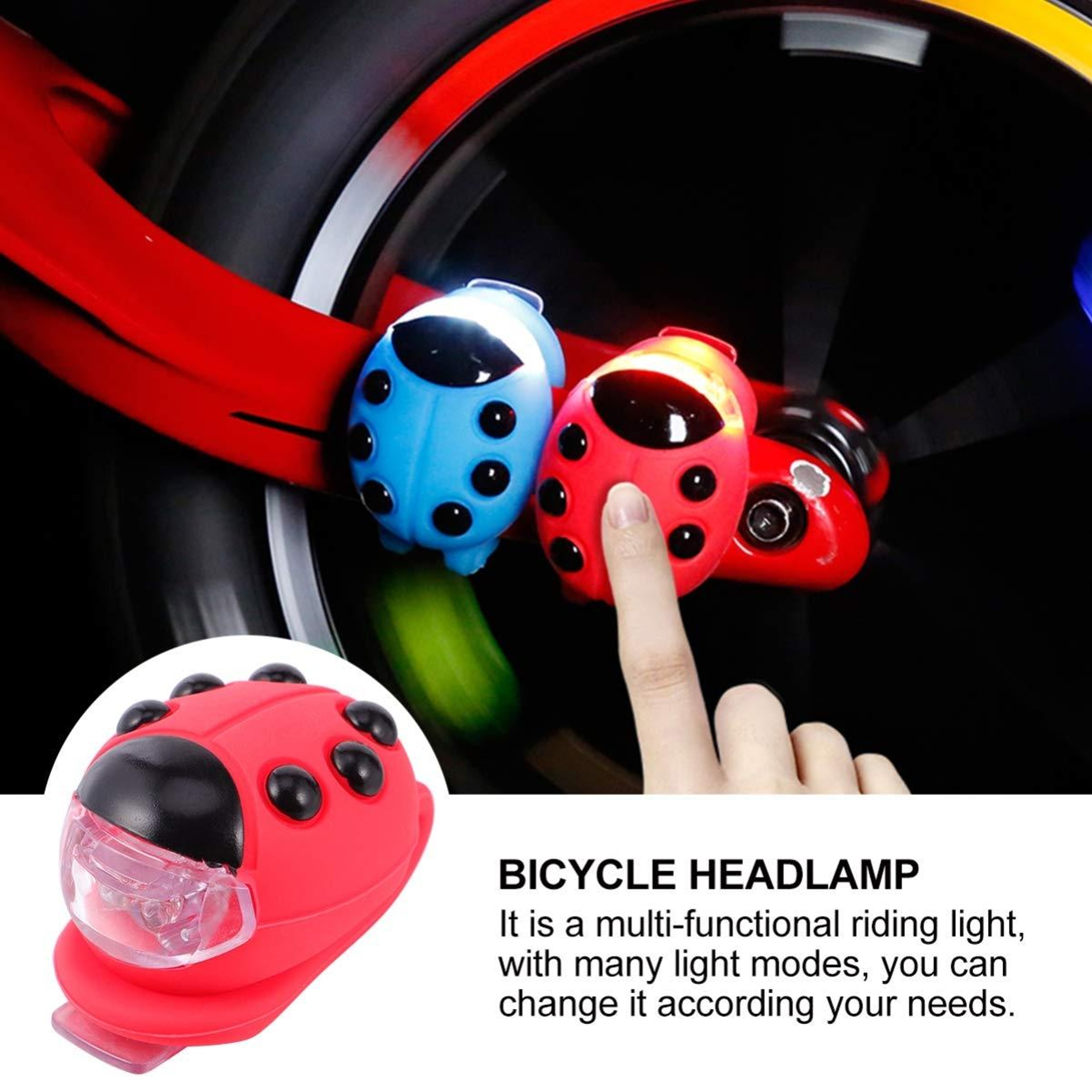 Cute Bike LED Light Waterproof Silicone Bicycle Light Ladybug Safety Headlight 3