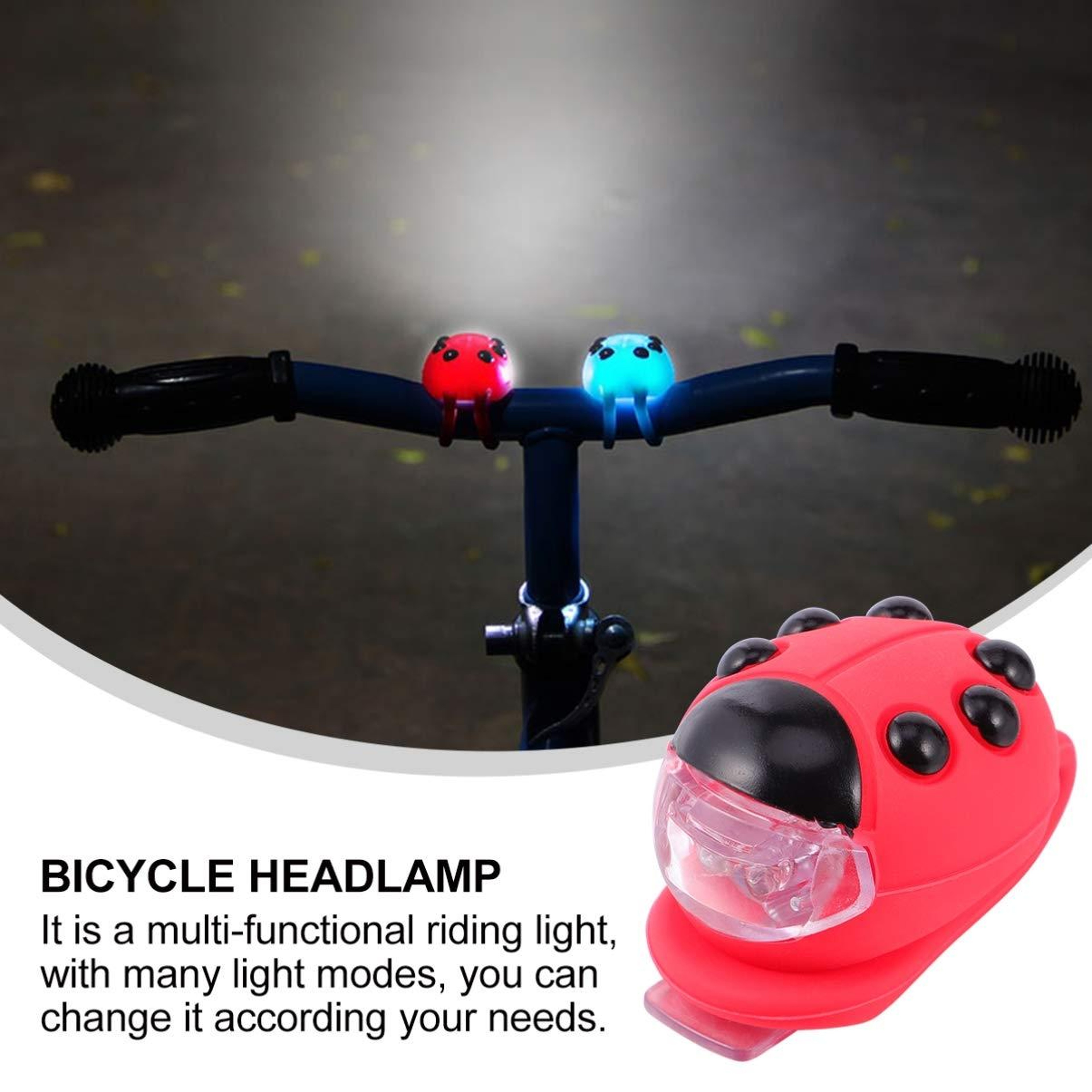Cute Bike LED Light Waterproof Silicone Bicycle Light Ladybug Safety Headlight 9