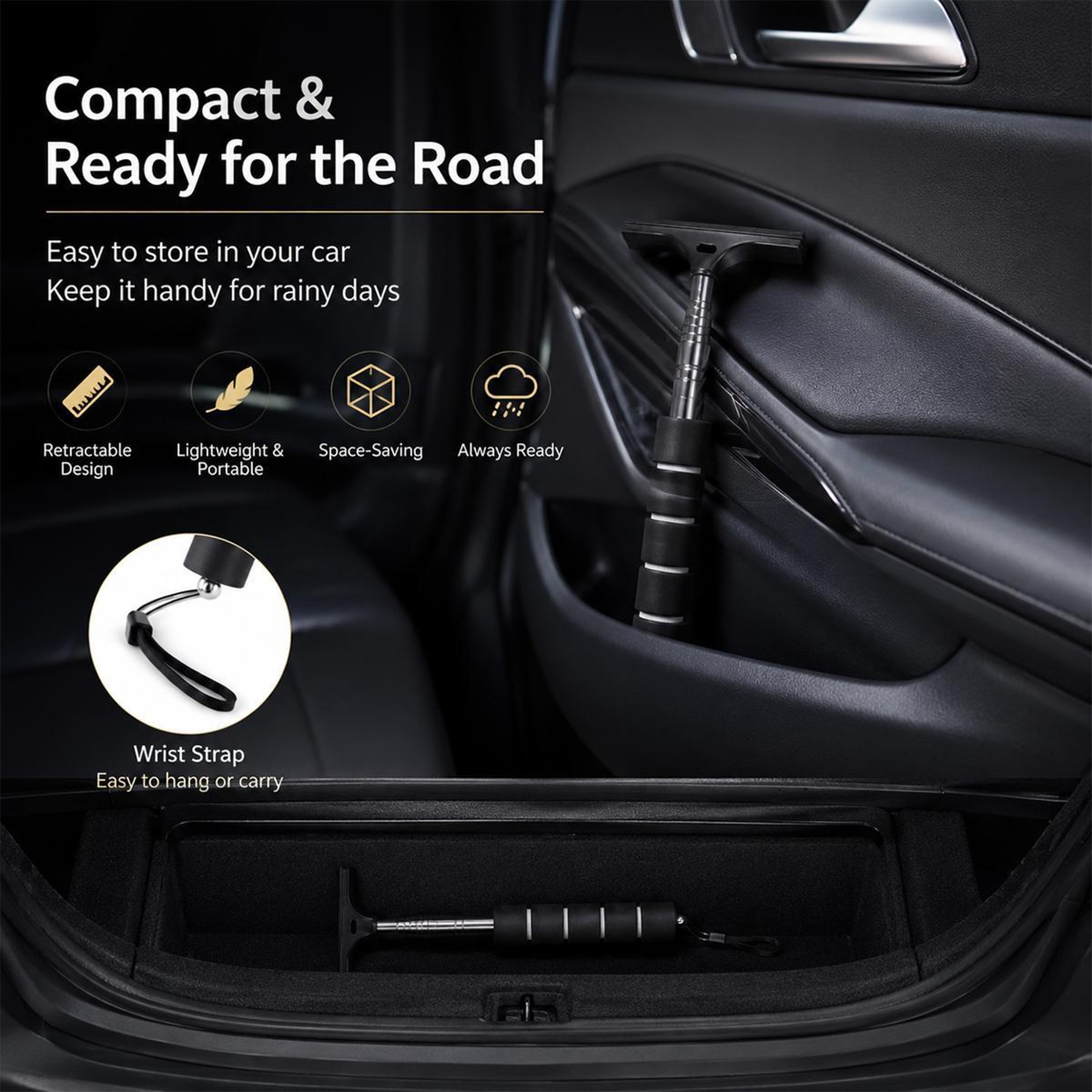 Car Rearview Mirror Wiper Telescopic Window Cleaner Stainless Steel Extendable Glass Squeegee 2
