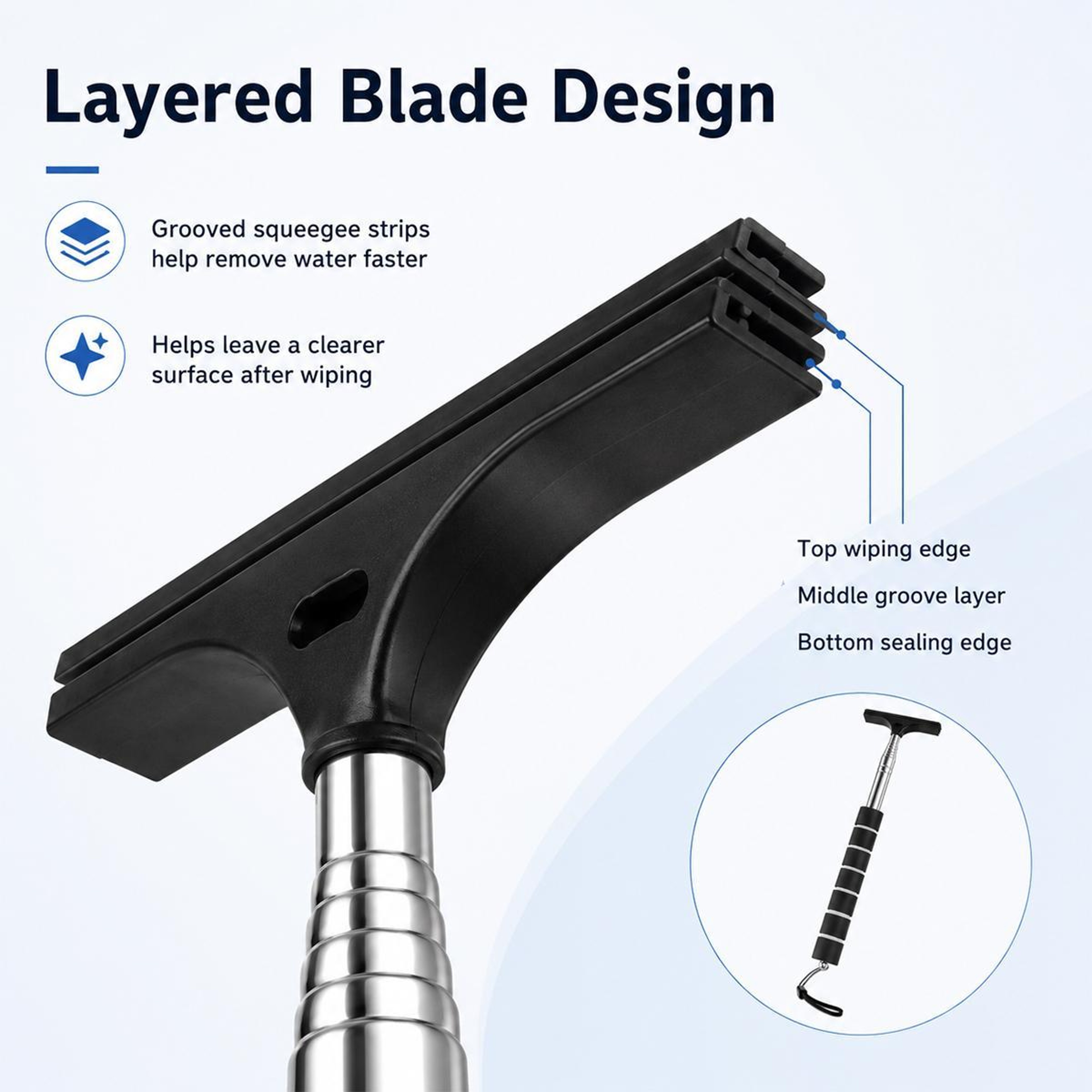 Car Rearview Mirror Wiper Telescopic Window Cleaner Stainless Steel Extendable Glass Squeegee 5