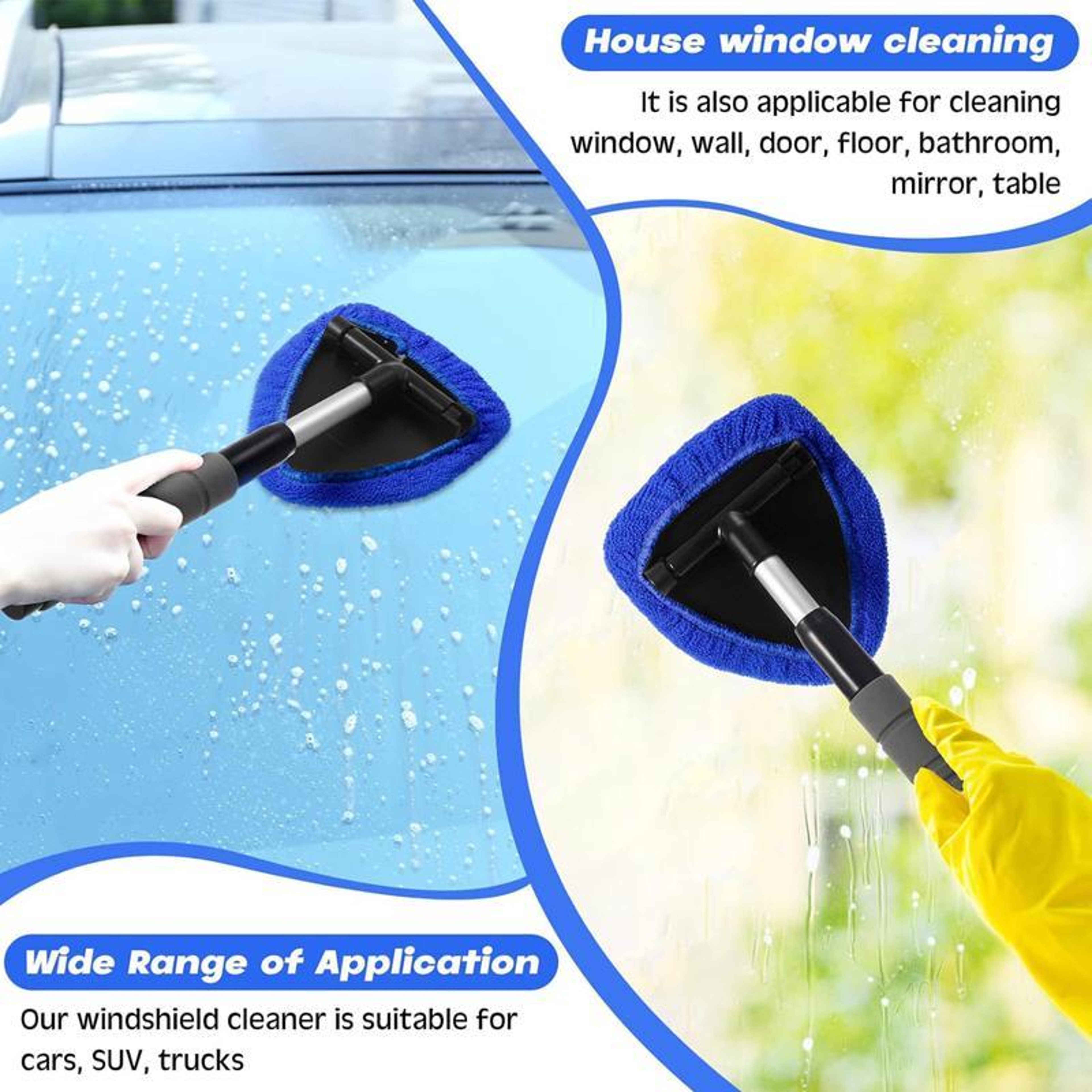 6 Piece Car Windshield Cleaning Tool Kit With Telescopic Handle Rotating Head And Spray Bottle 4