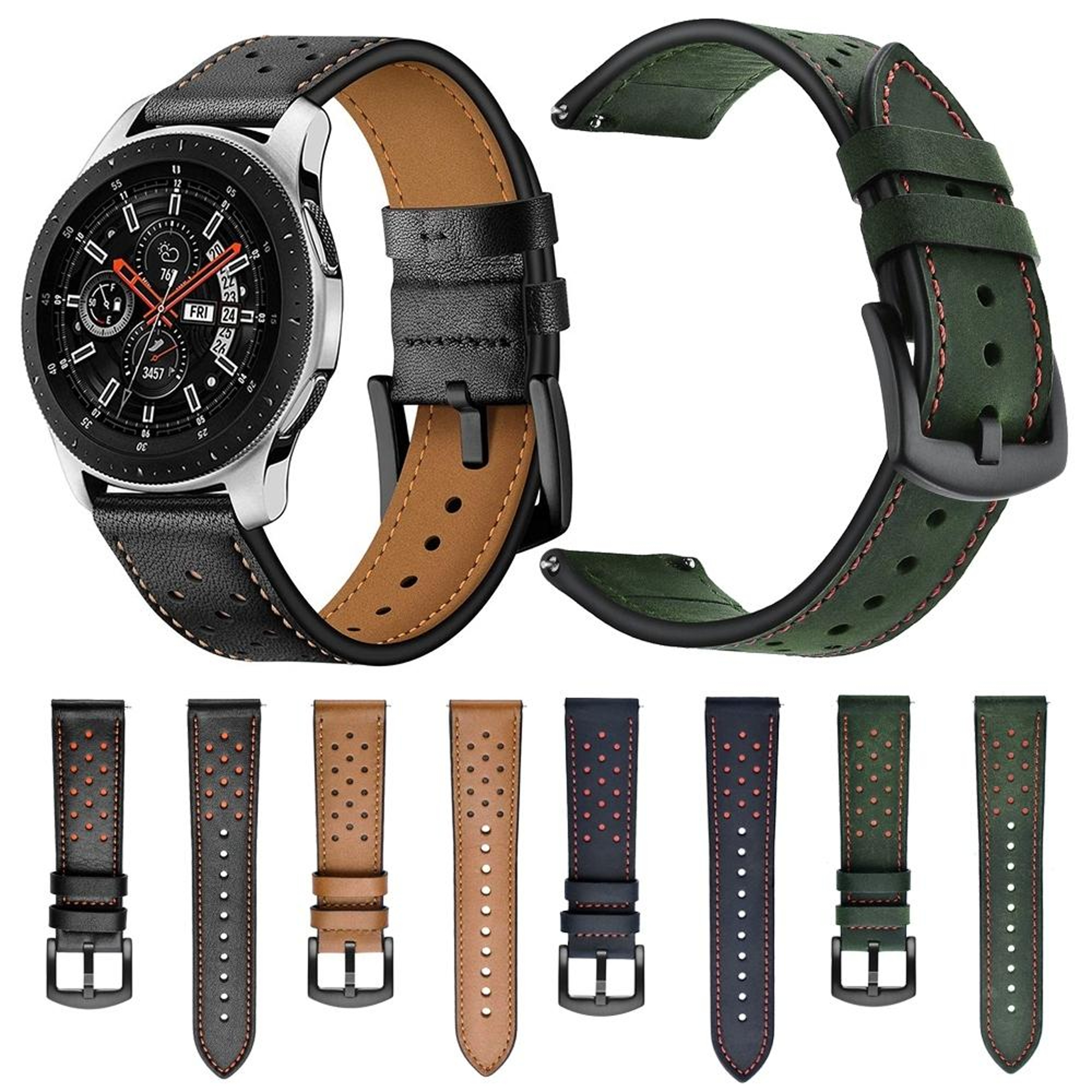 Samsung Galaxy Watch Active 2 22mm Leather Watch Band Eyelet Sport Watch Strap Replacement – view 6