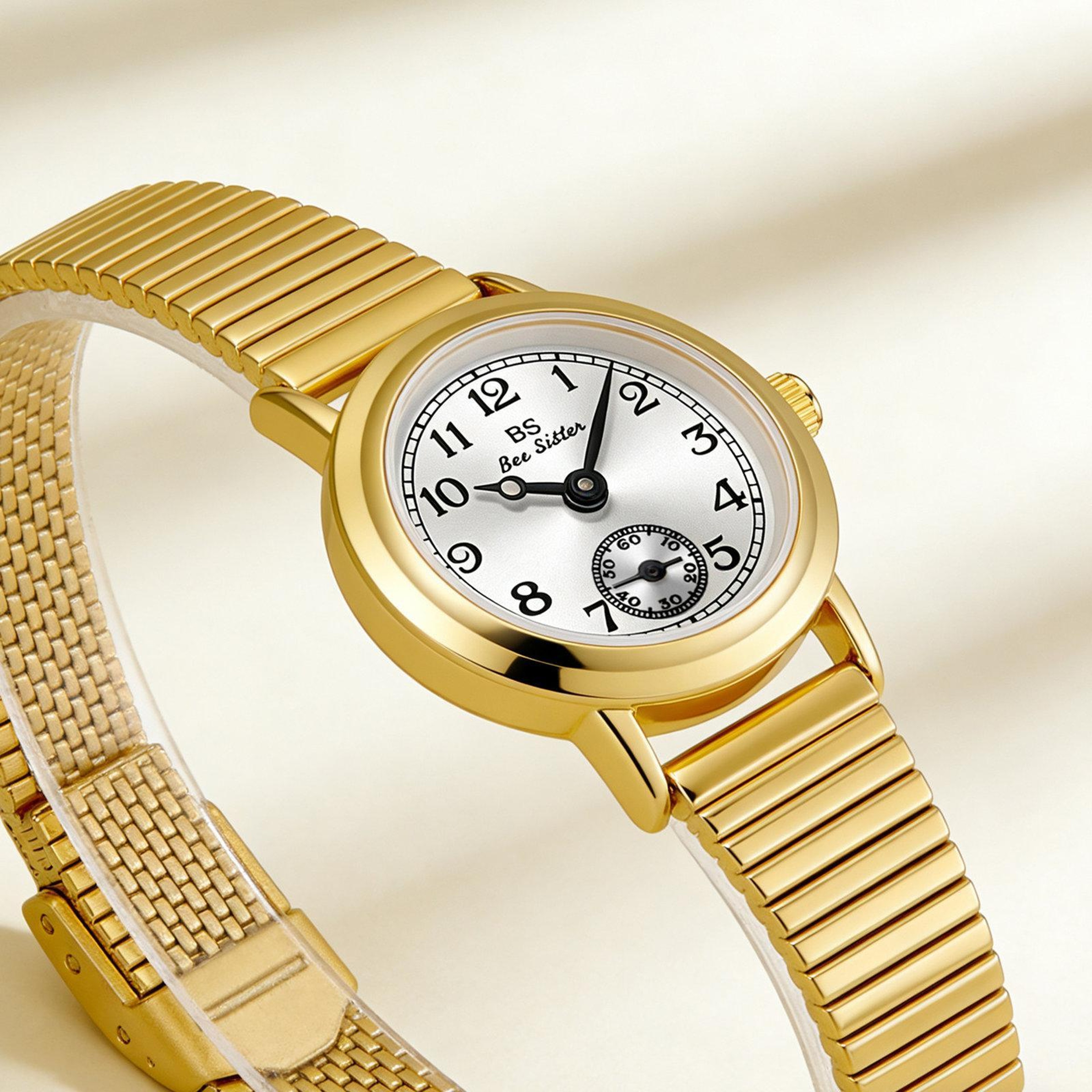 BS Bee Sister Vintage Womens Watch Small Round Quartz Watch With Bamboo Expansion Band 2