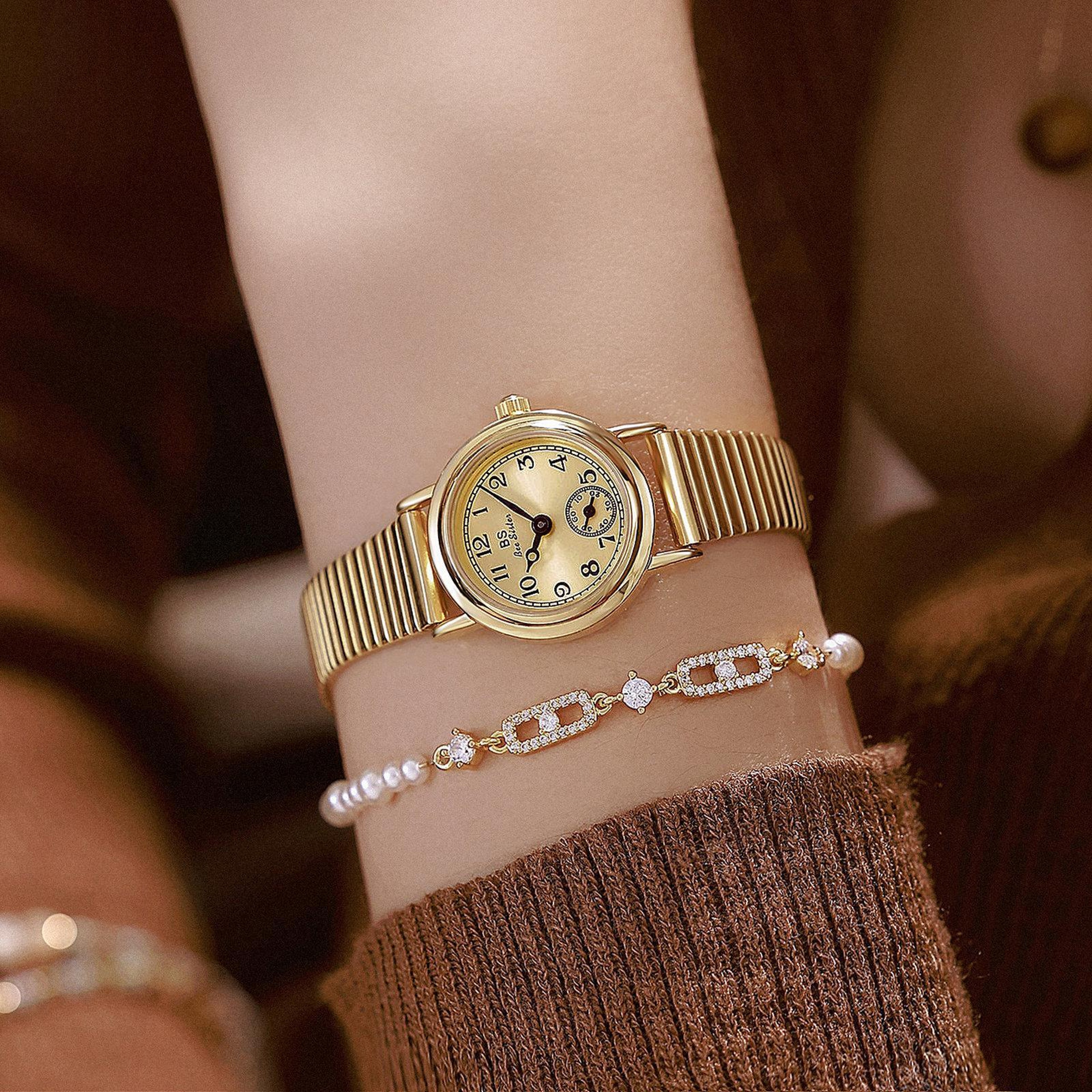 BS Bee Sister Vintage Womens Watch Small Round Quartz Watch With Bamboo Expansion Band 3