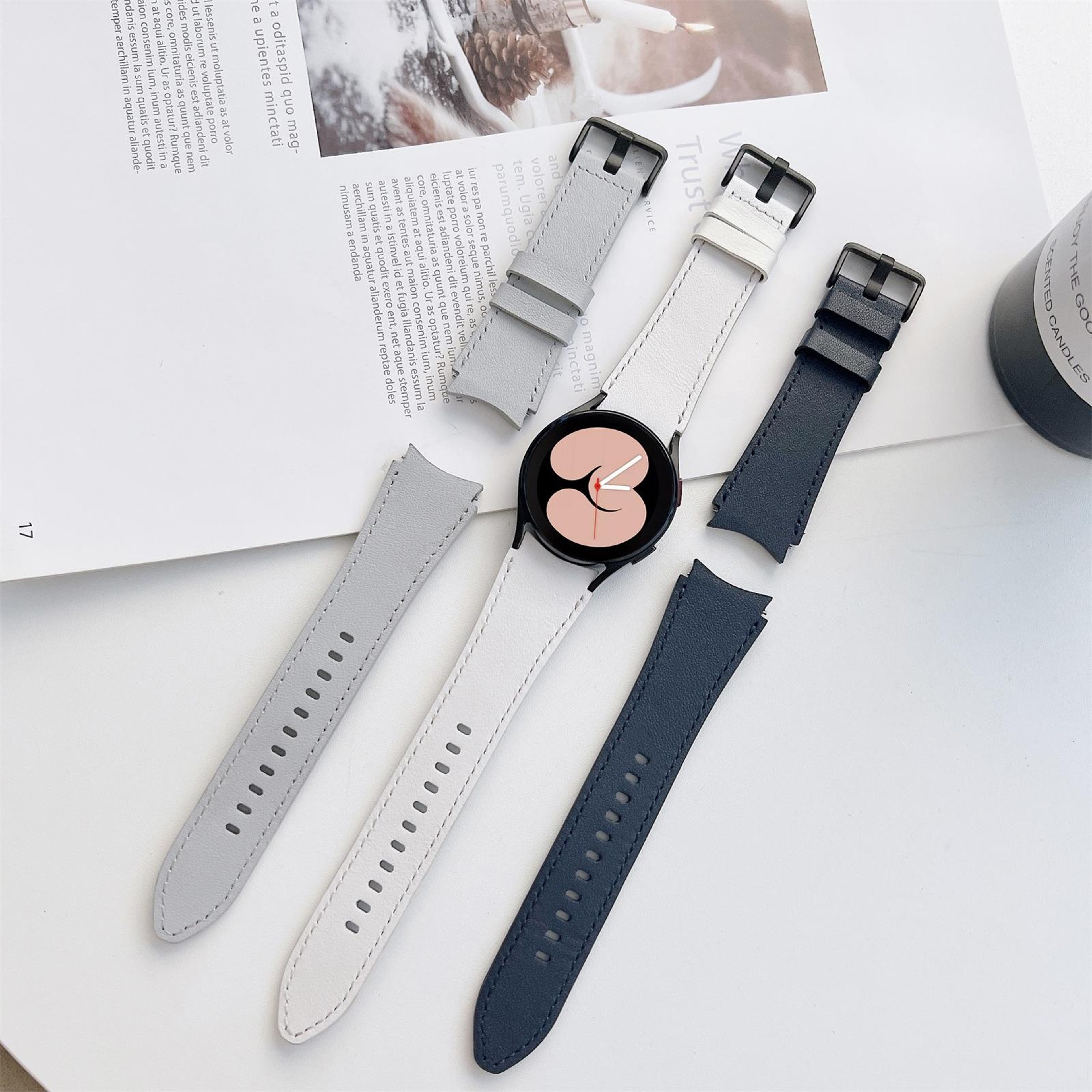 Samsung Galaxy Watch4 Leather Strap Double Sided Adjustable Replacement Watch Band 4