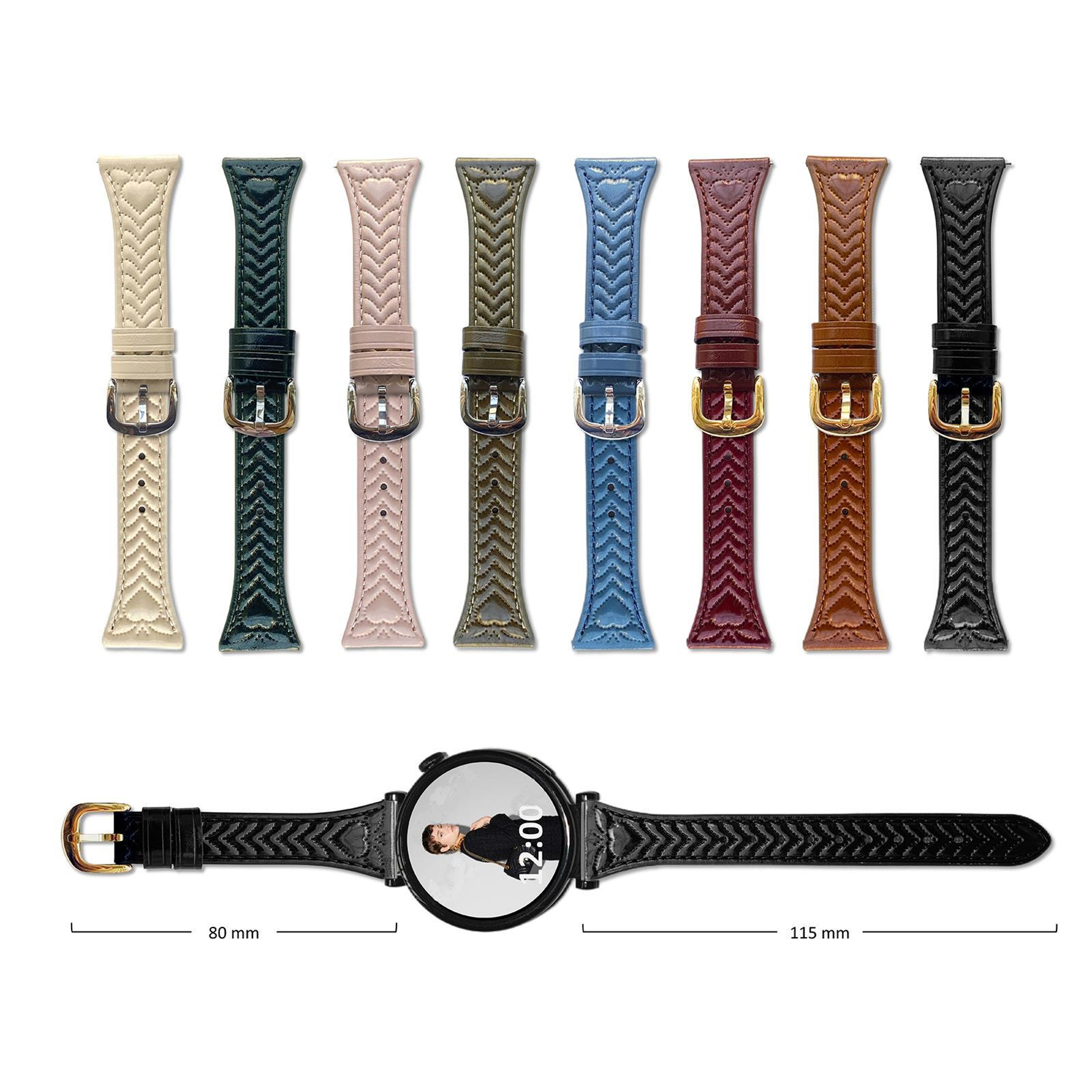 Heart Embossed Samsung Galaxy Watch3 45mm Band 22mm Leather Watch Band Replacement Strap 7