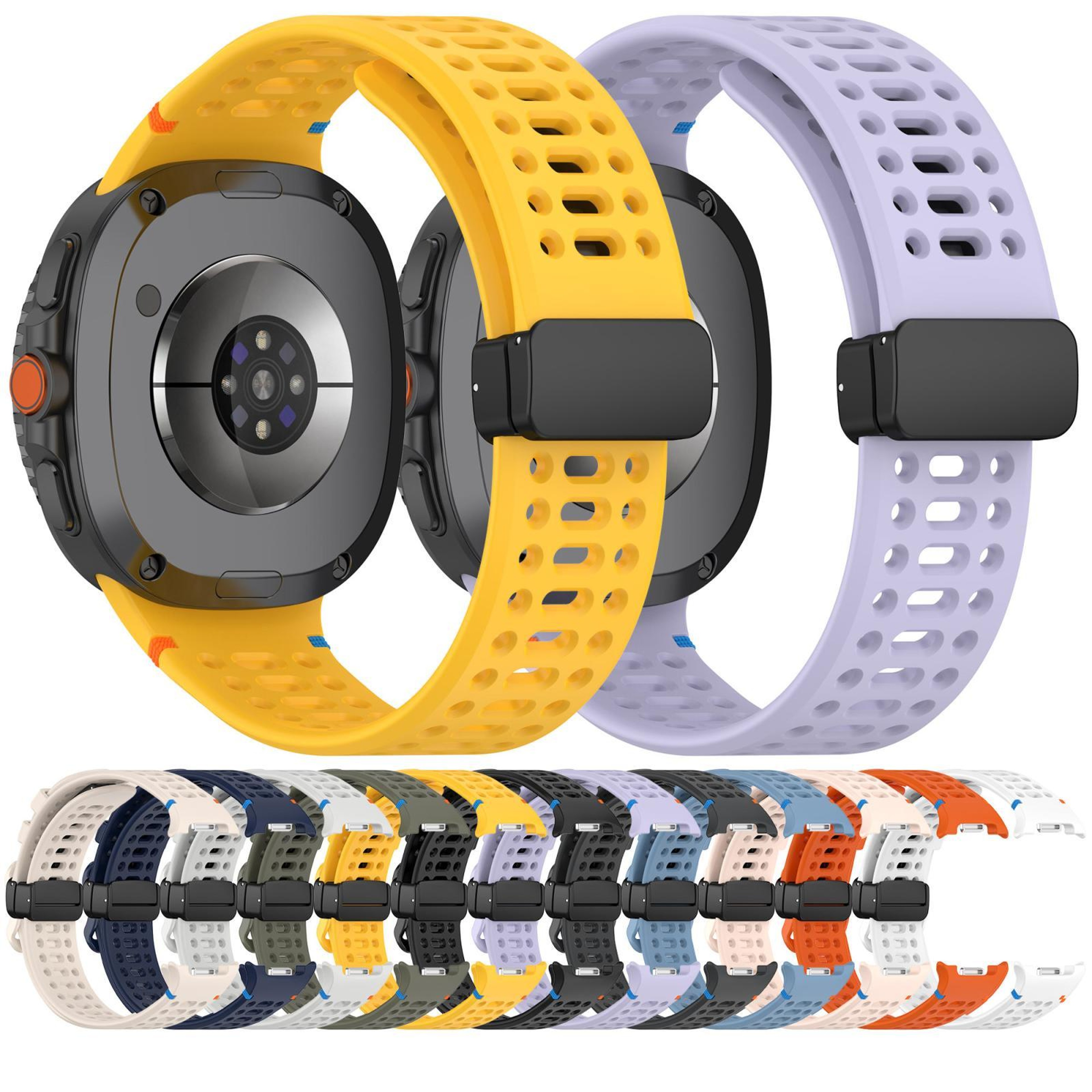 Samsung Galaxy Watch8 Magnetic Silicone Watch Band Breathable Stitched Replacement Strap With Black 7