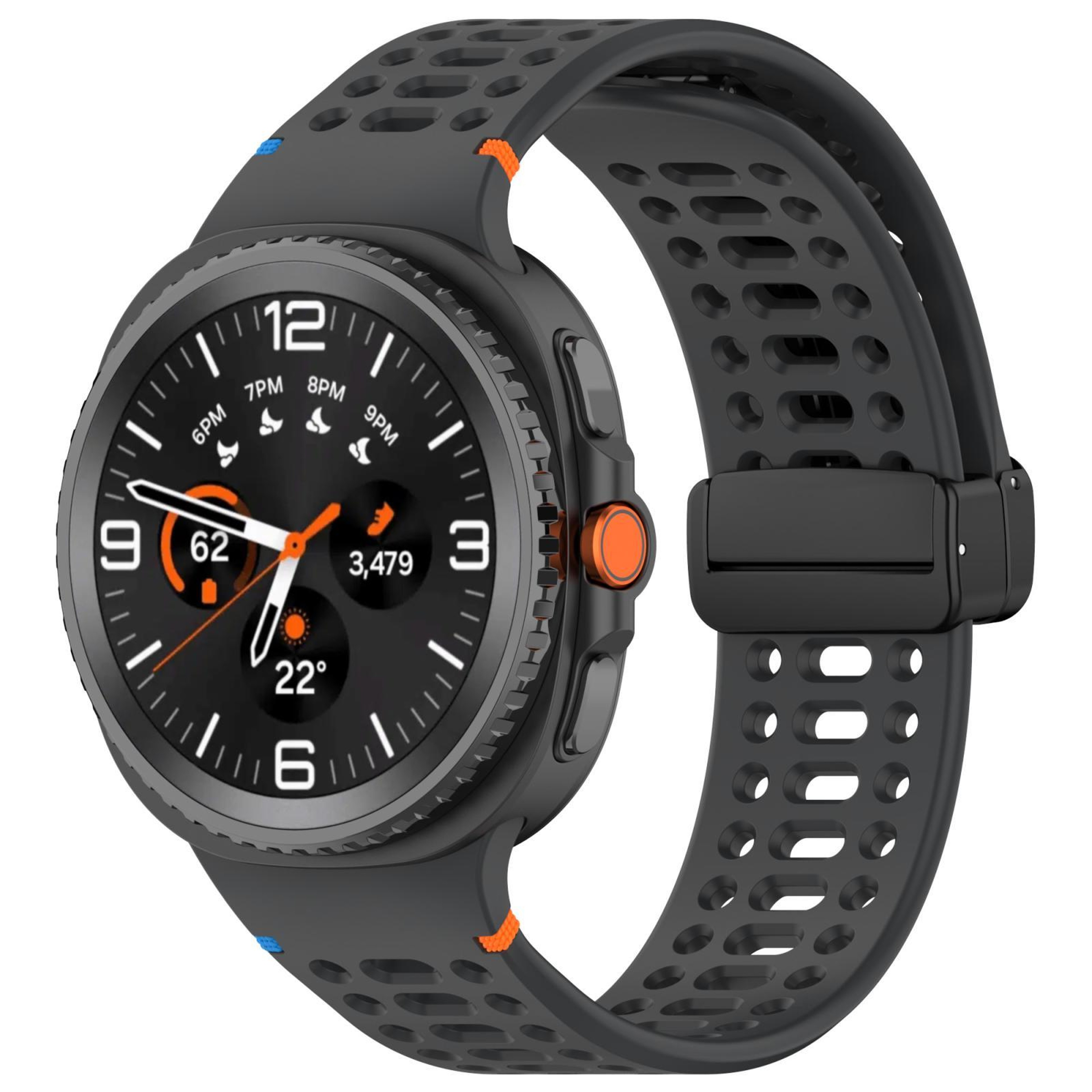 Samsung Galaxy Watch8 Magnetic Silicone Watch Band Breathable Stitched Replacement Strap With Black 12