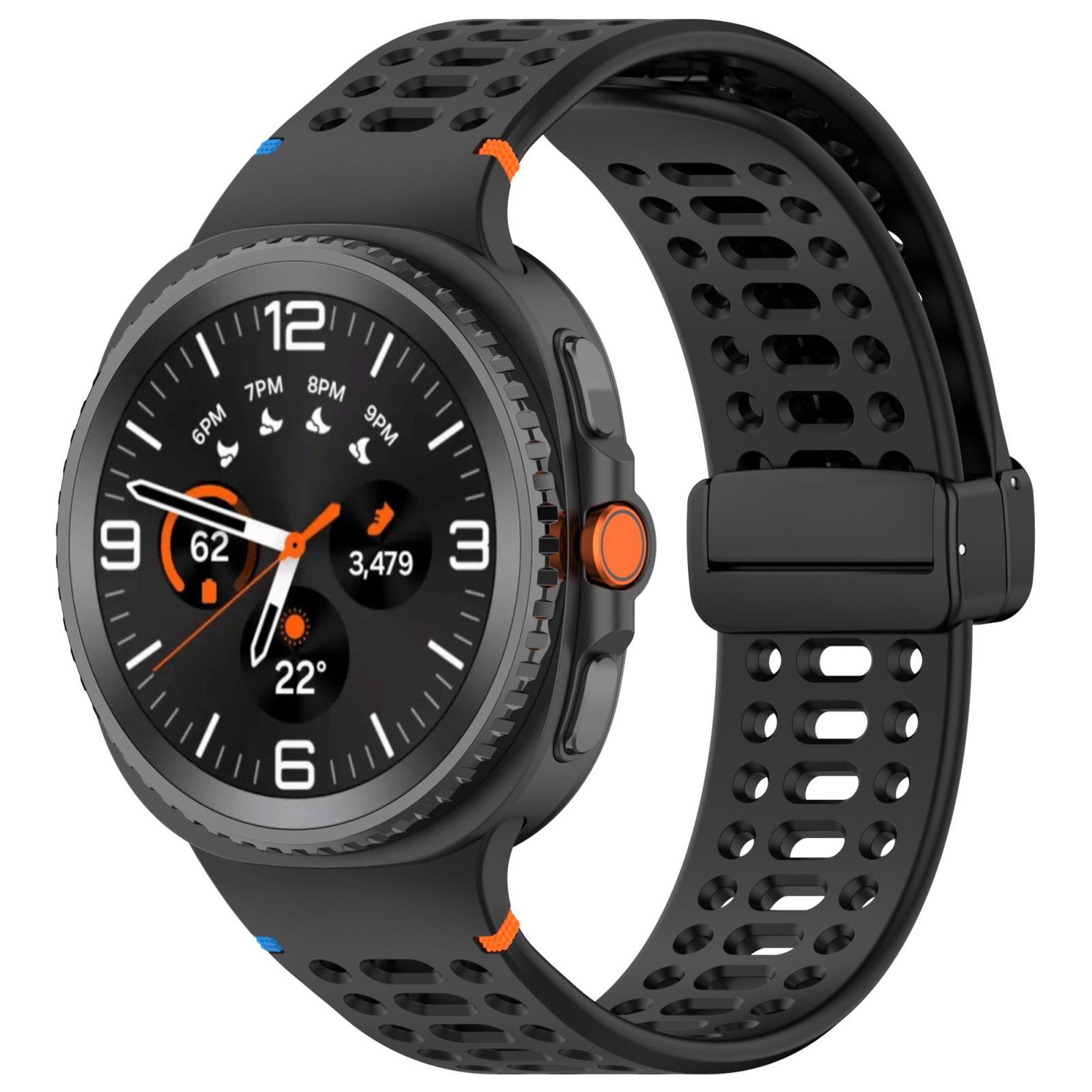 Samsung Galaxy Watch8 Magnetic Silicone Watch Band Breathable Stitched Replacement Strap With Black 2