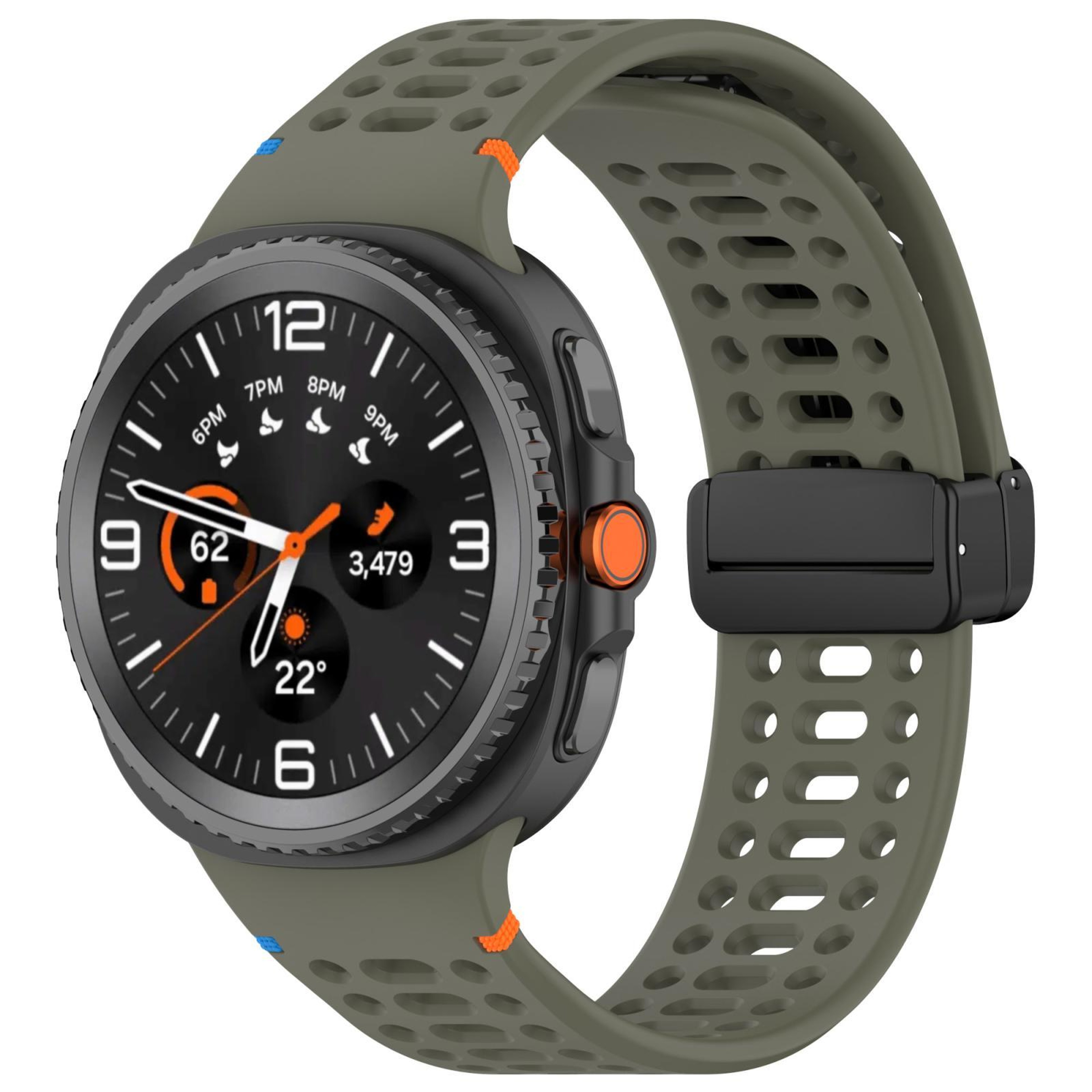 Samsung Galaxy Watch8 Magnetic Silicone Watch Band Breathable Stitched Replacement Strap With Black 18