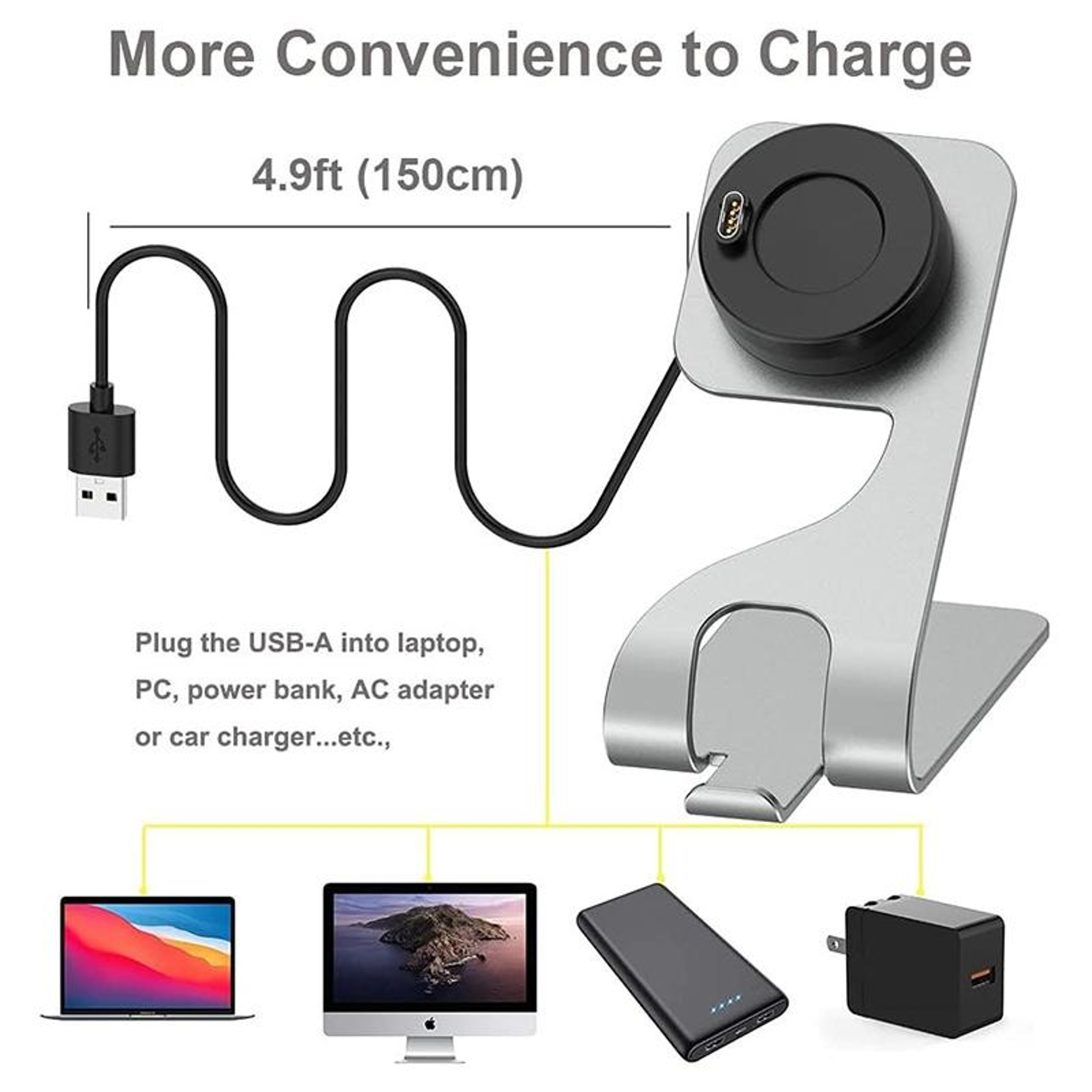 JUNSUNMAY Garmin Venu 3 Charger USB Charging Dock Aluminum Alloy Charging Stand 6