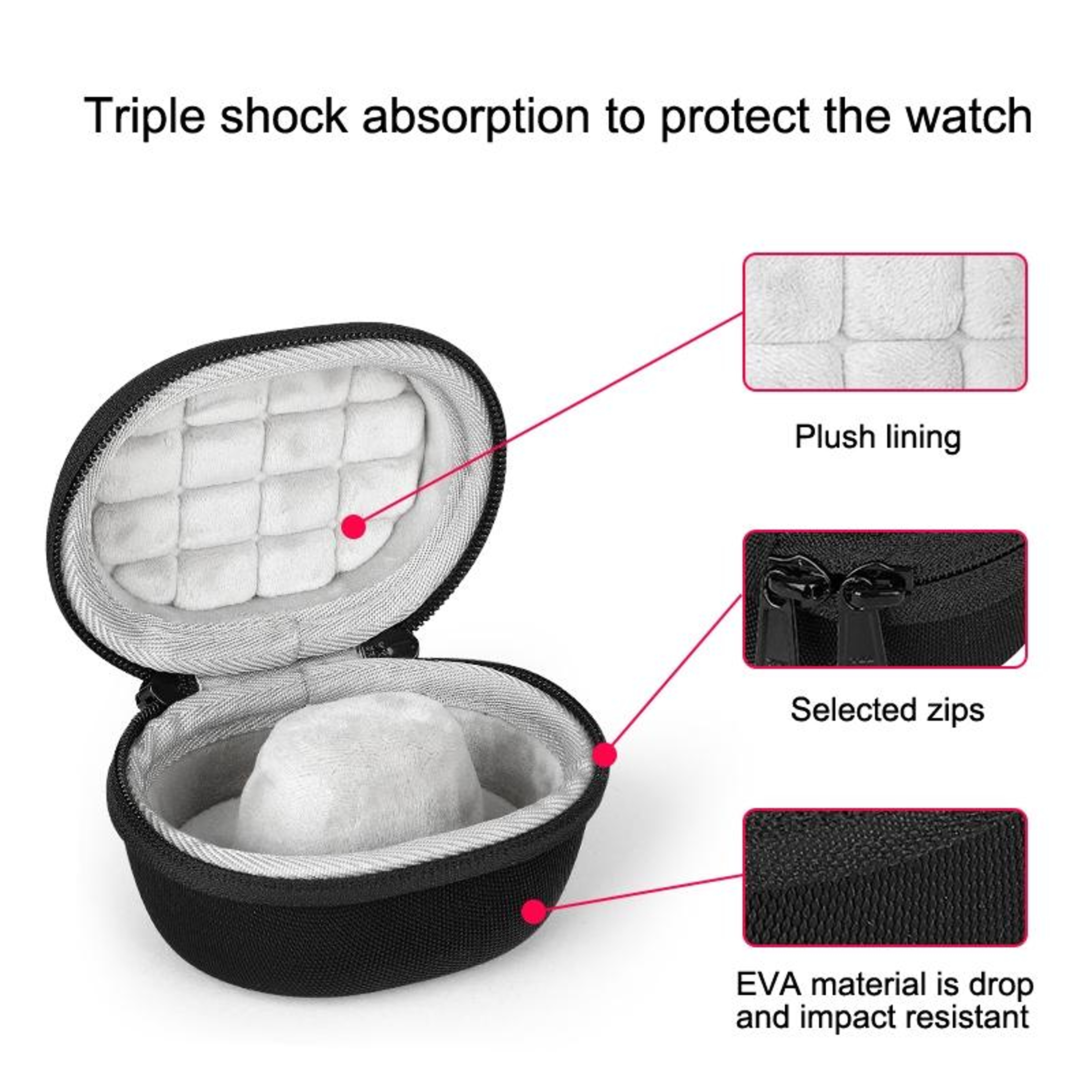 Universal Smartwatch Storage Case EVA Hard Shell Watch Travel Case with Plush Lining and Carabiner – view 4