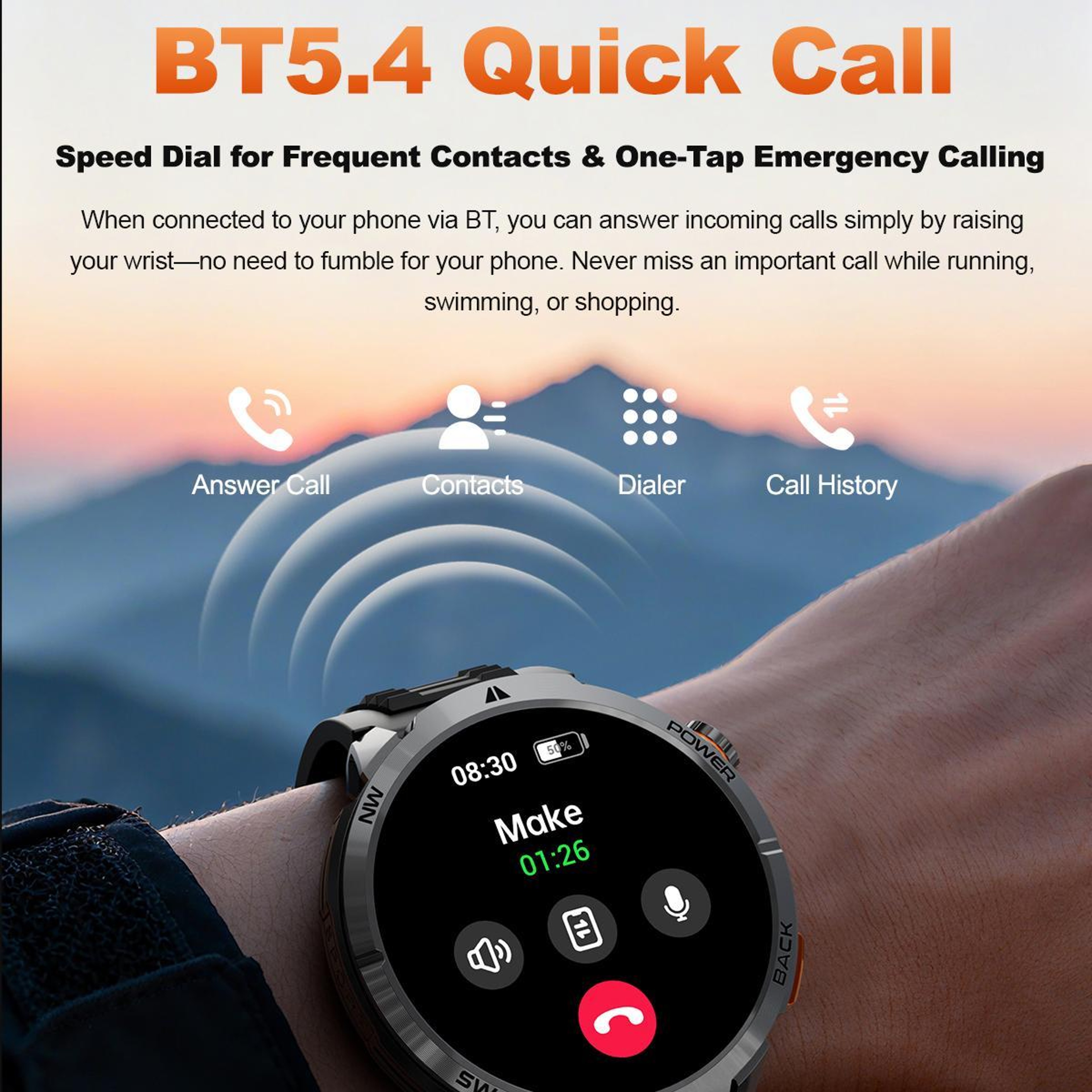 MT68 Outdoor Smart Watch With 17 Inch IPS Display 1000mAh Battery Bluetooth Calling Flashlight 4