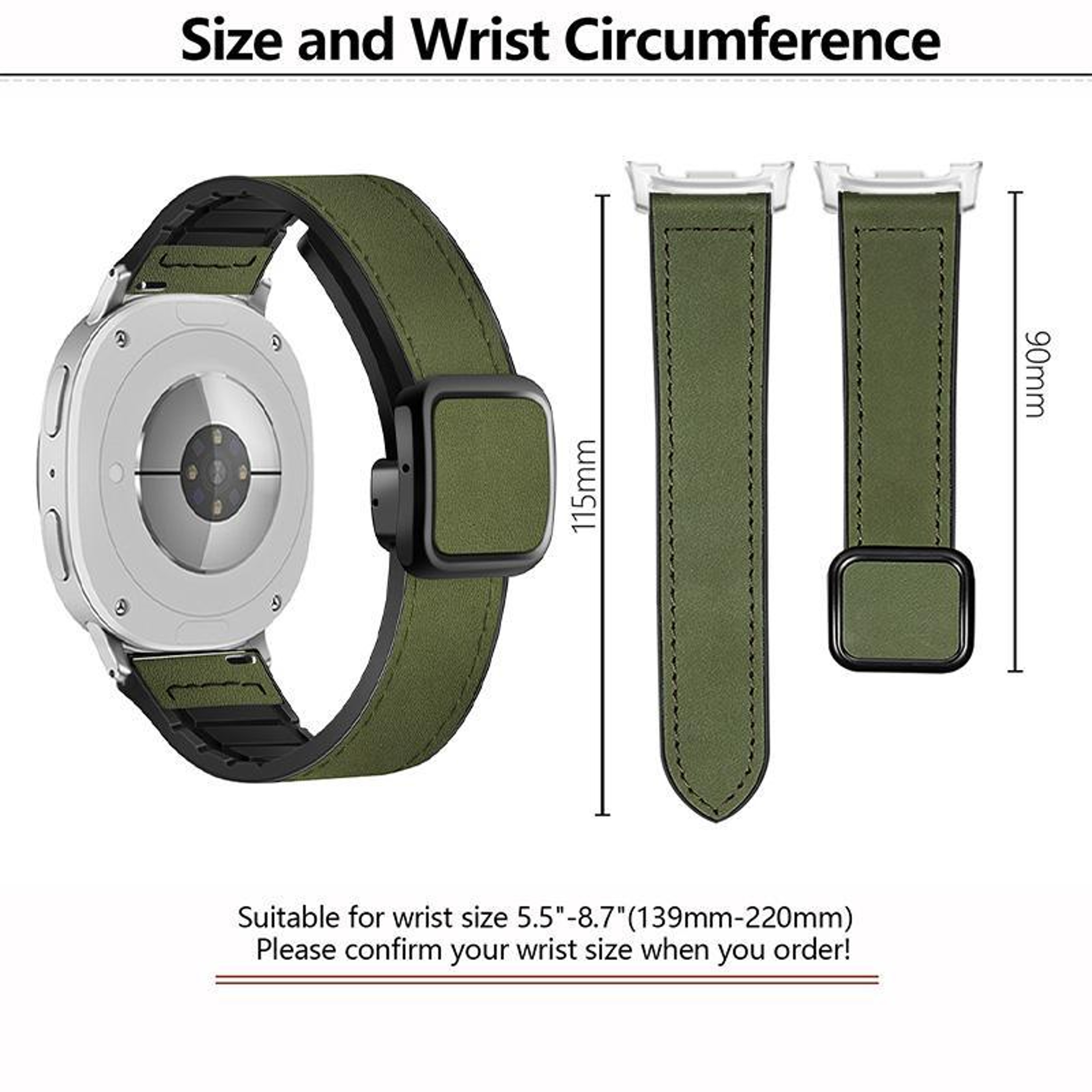 Samsung Galaxy Watch8 Classic Magnetic Leather Silicone Watch Band Adjustable Replacement Strap – view 3