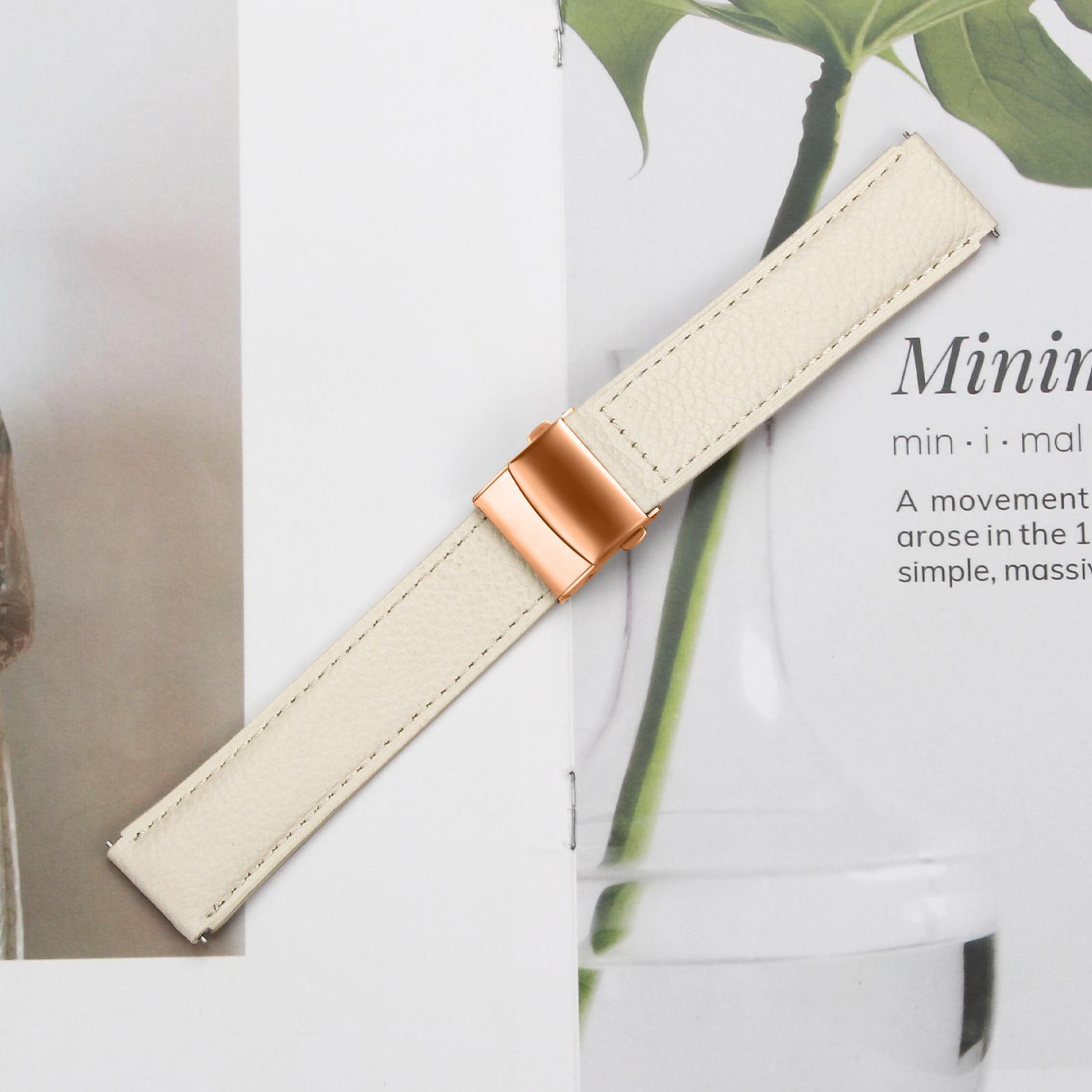 Leather Watch Band Lychee Texture Rose Gold Buckle Replacement Watch Strap 4