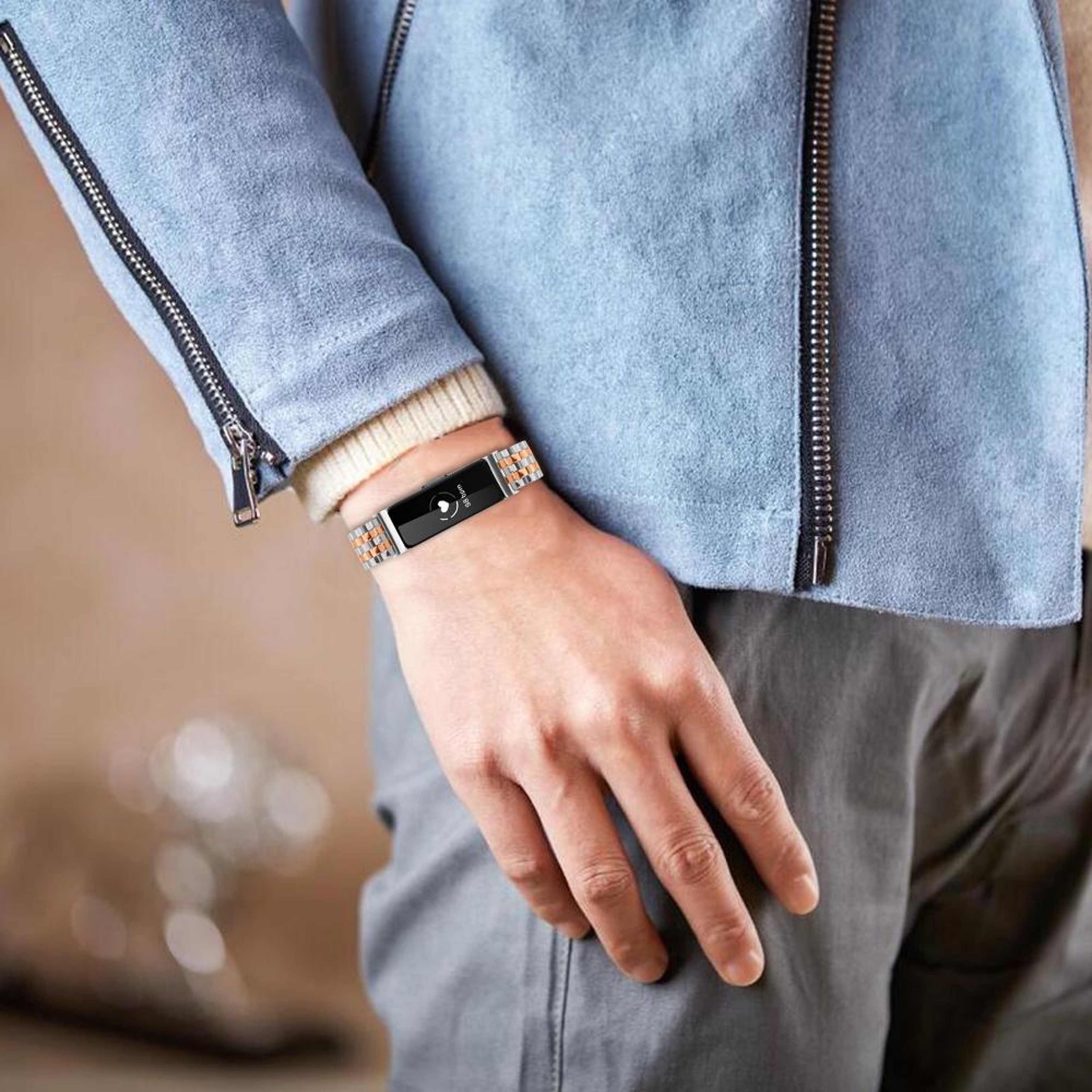 Fitbit Inspire 2 Band Stainless Steel Five Bead Metal Watch Band For Fitbit Inspire 1 Inspire 2 8