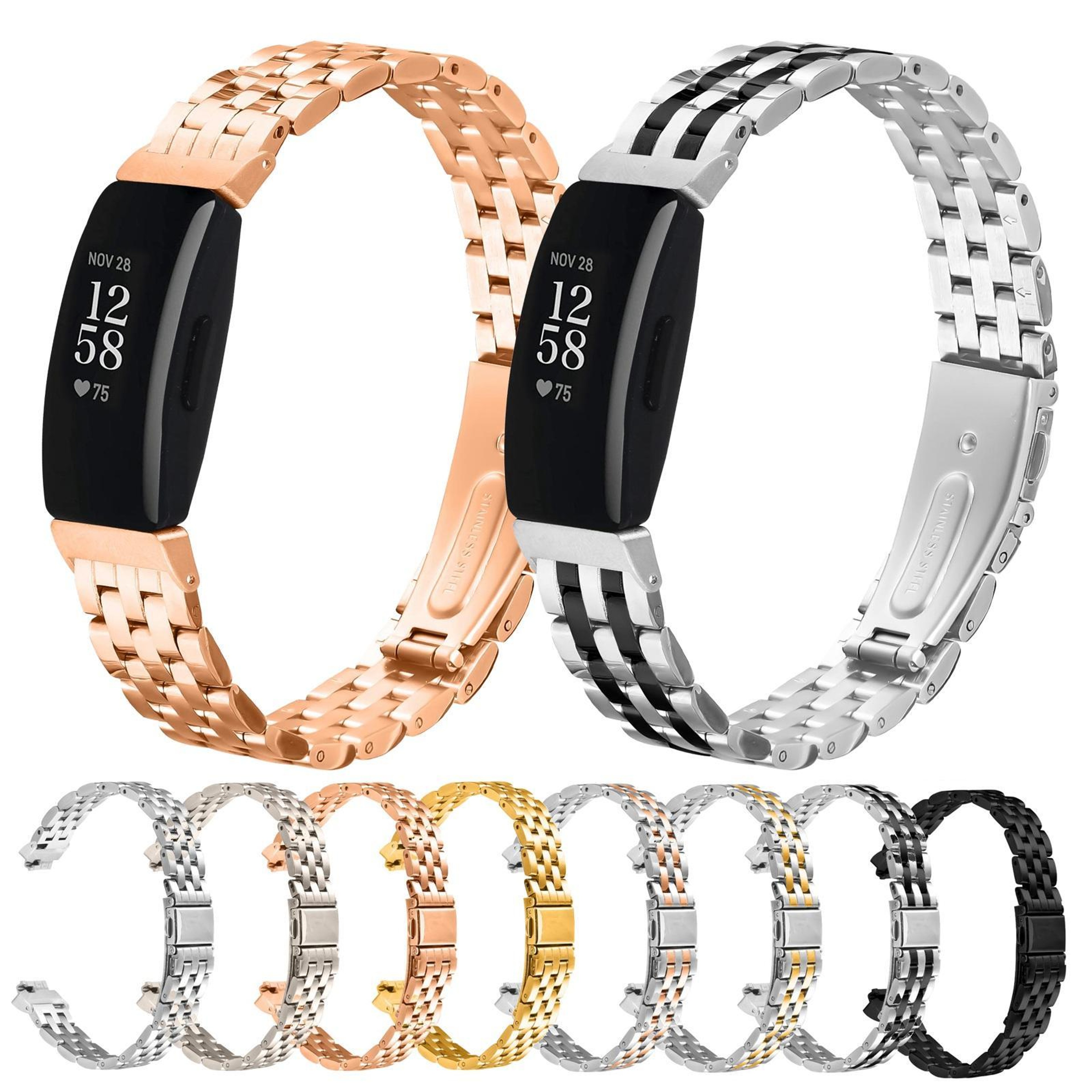 Fitbit Inspire 2 Band Stainless Steel Five Bead Metal Watch Band For Fitbit Inspire 1 Inspire 2 11