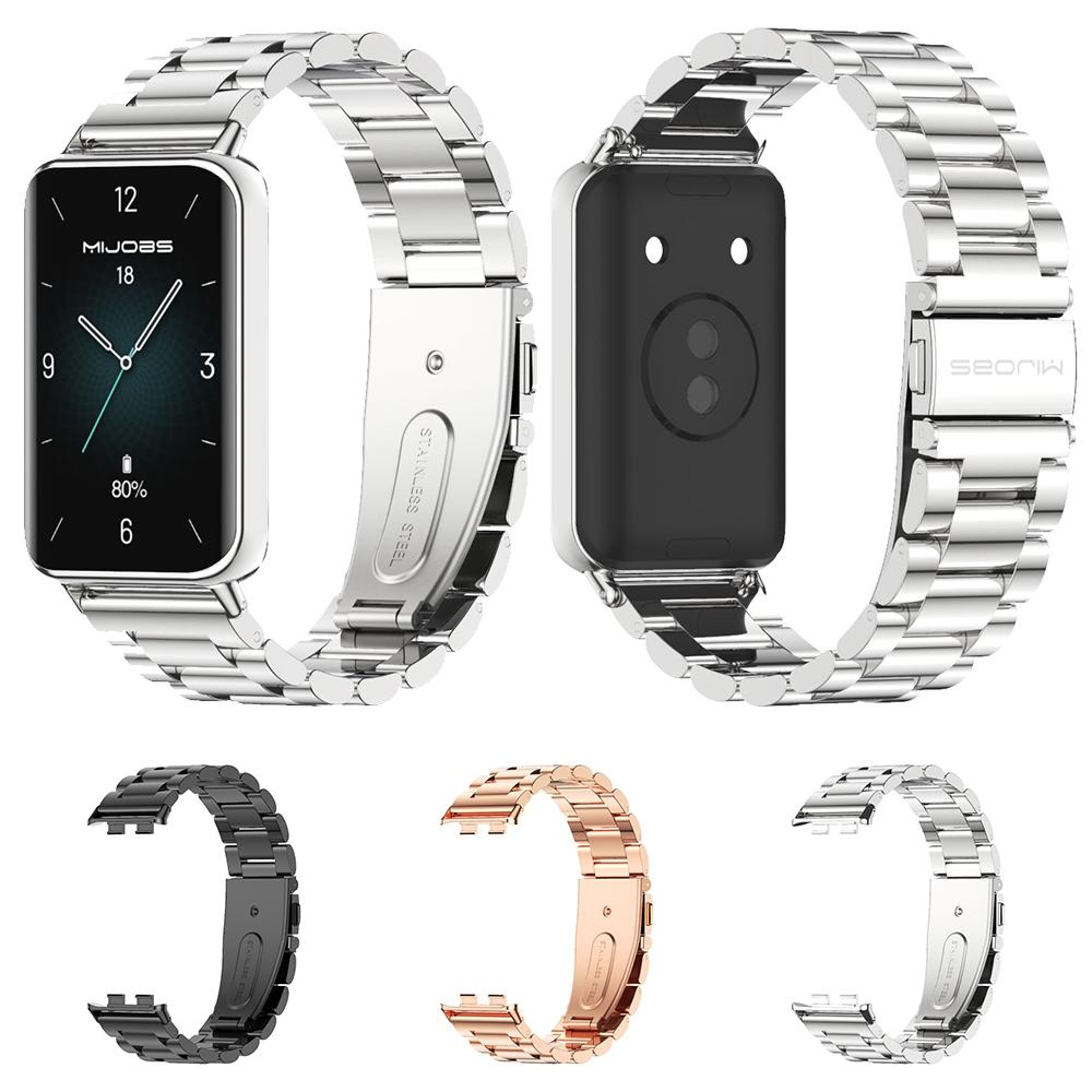 MIJOBS Honor Band 10 Strap Stainless Steel Three Bead Metal Watch Band For Honor Band 10 9 3
