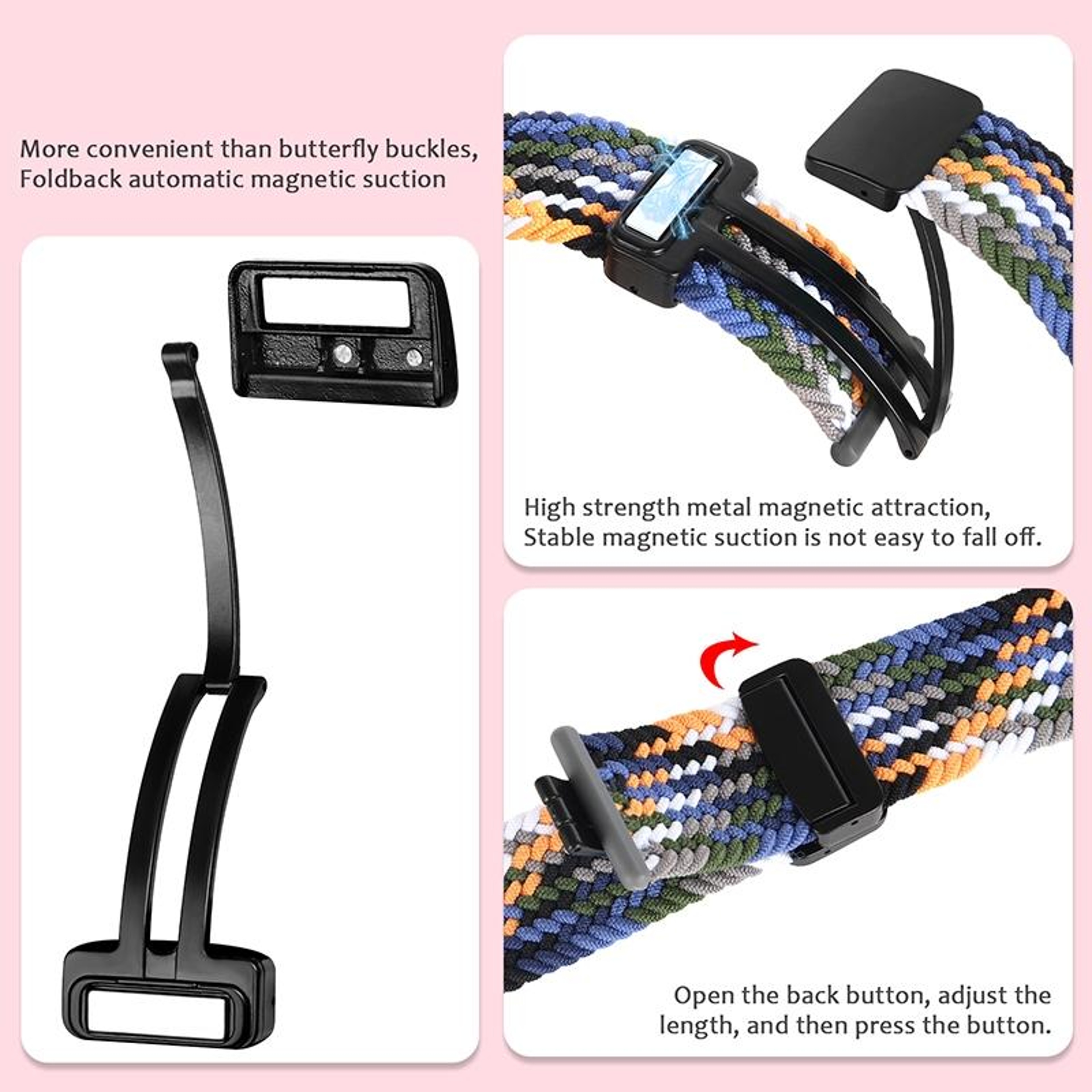 Garmin VivoMove Trend Luxe Style Woven Watch Band With Magnetic Clasp Nylon Replacement Strap 8