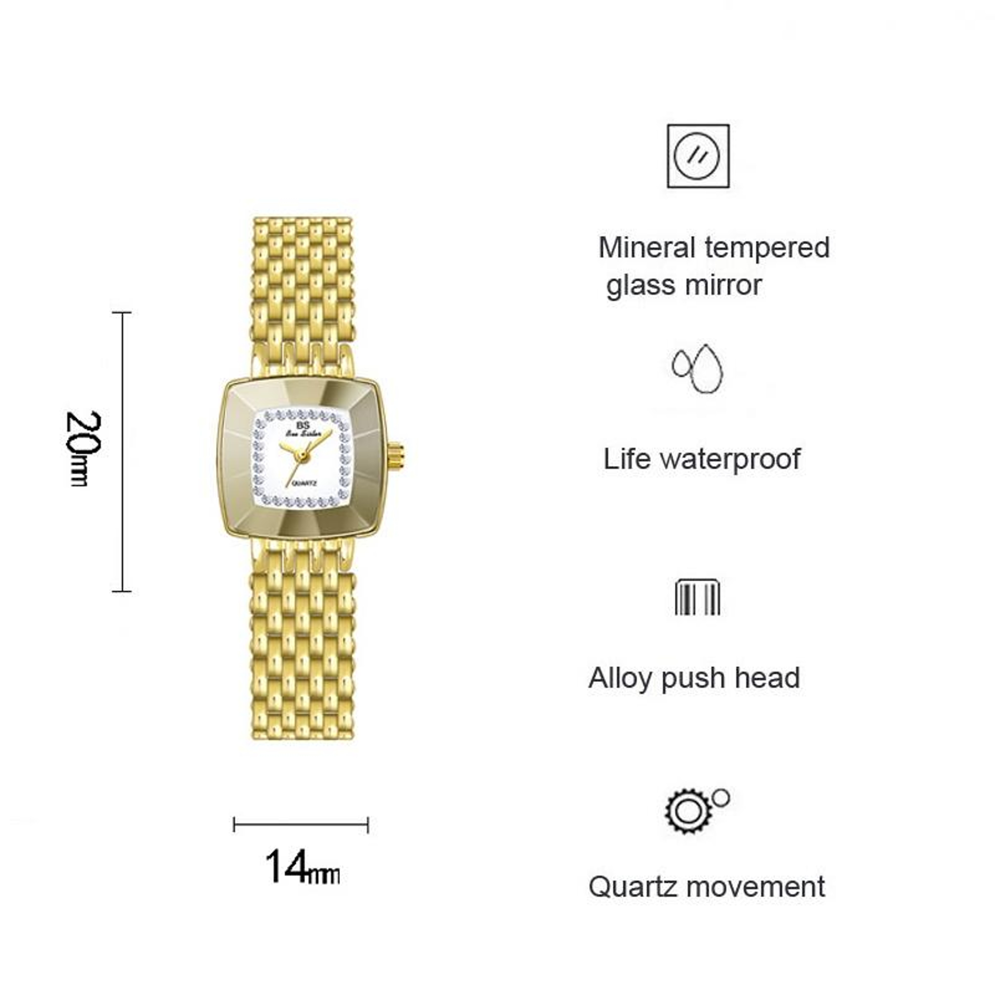 BS Bee Sister Square Womens Quartz Watch With Stainless Steel Watch Strap Elegant Dress Watch 4