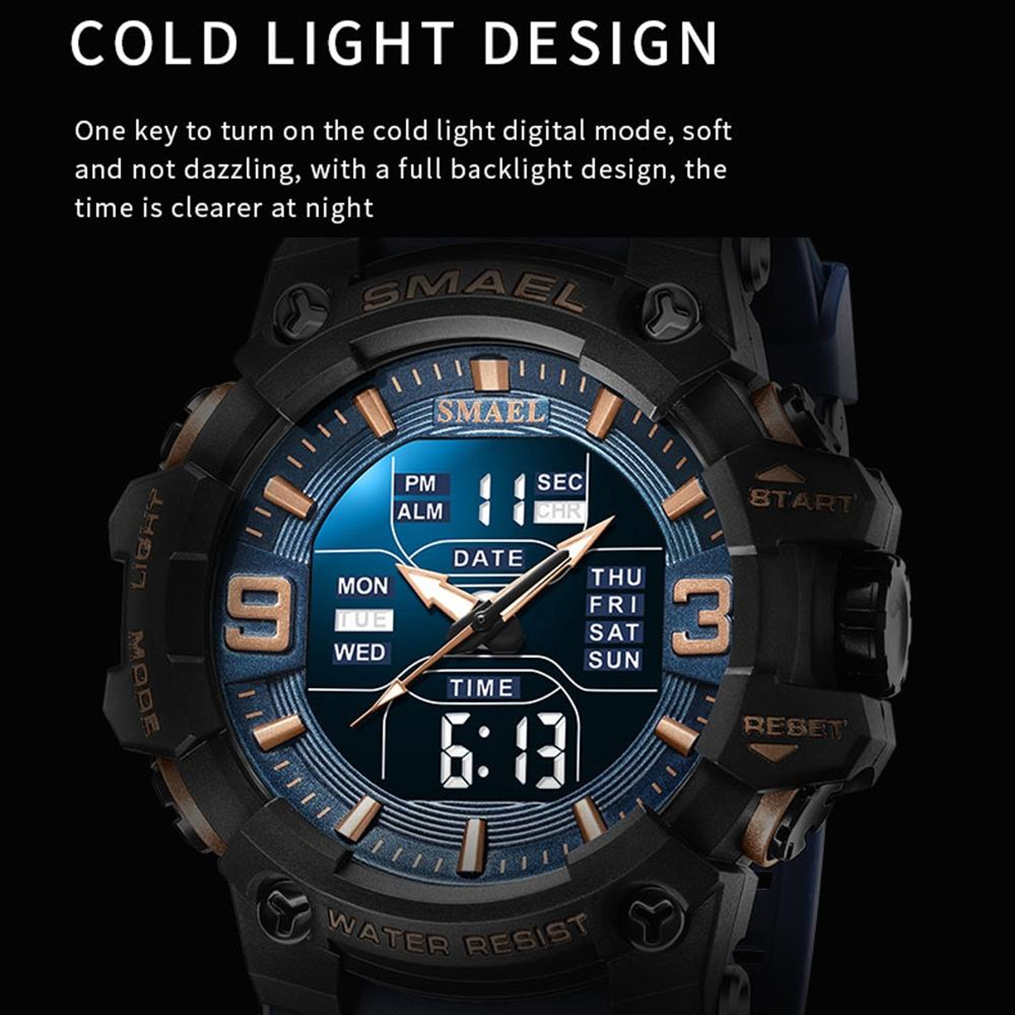 SMAEL 8049 Waterproof Sports Watch Mens Digital Analog Watch With LED Night Light And Stopwatch 3