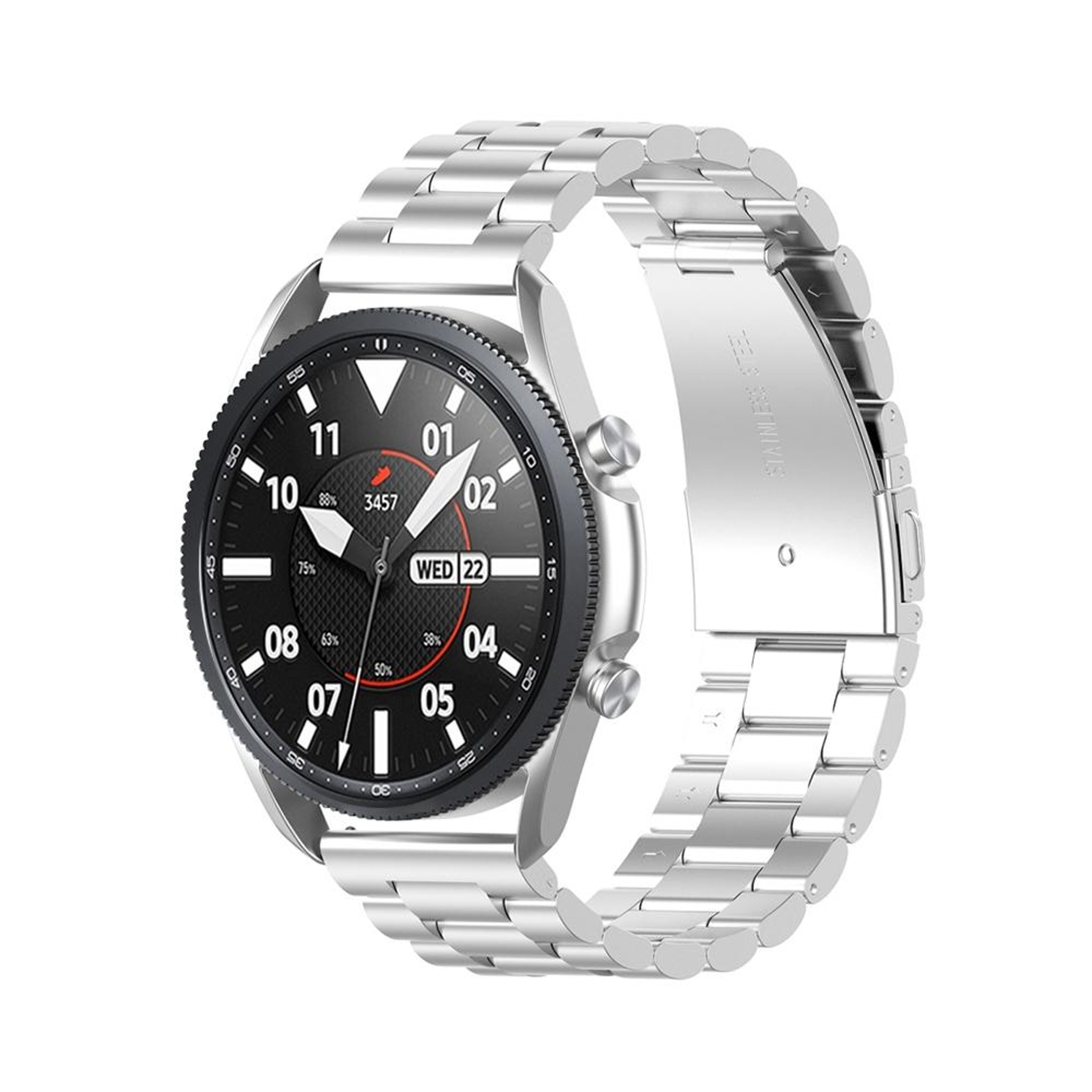 Galaxy Watch 3 45mm Stainless Steel Watch Band 22mm Three Bead Metal Replacement Strap With Screwdr 12