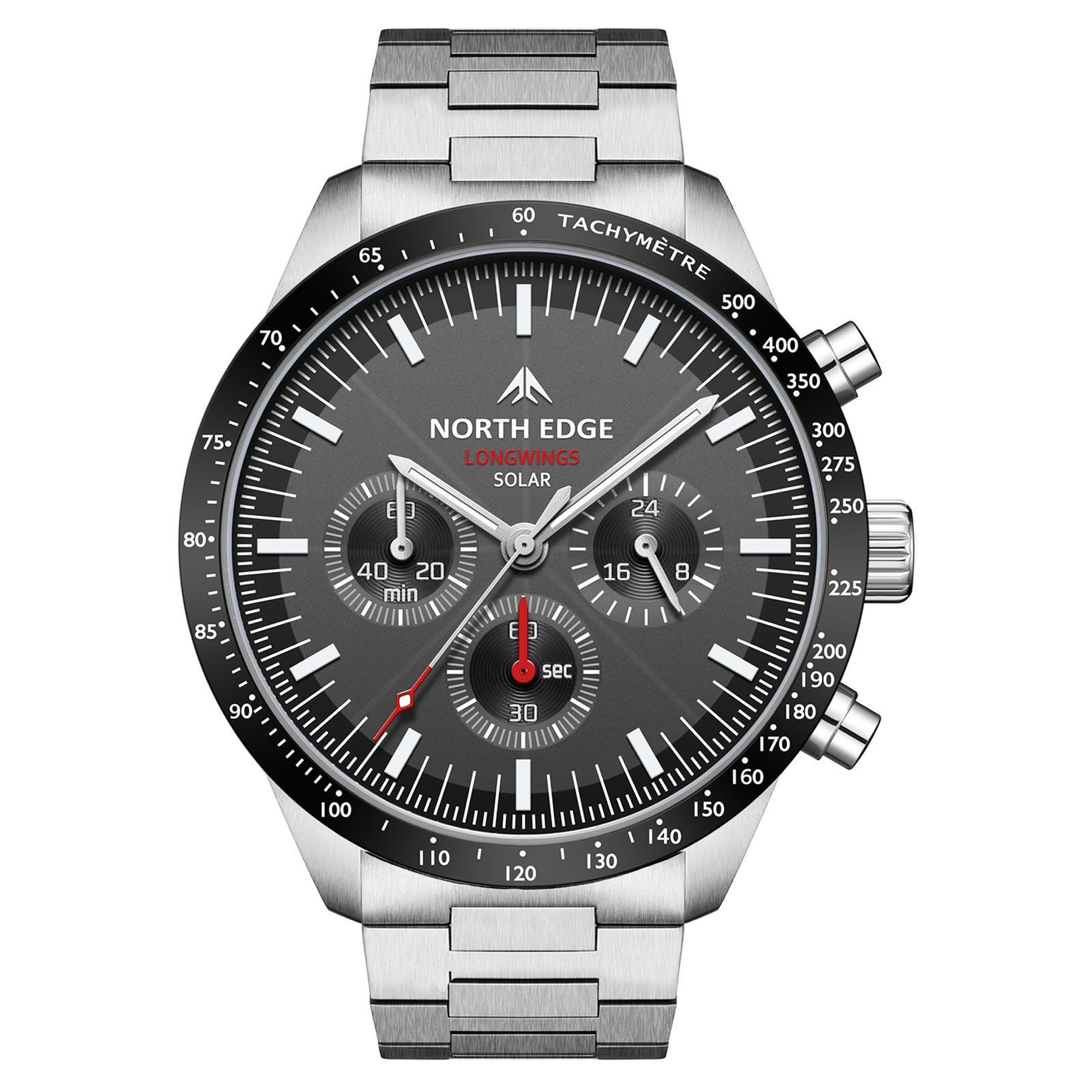 NORTH EDGE LONGWINGS Solar Powered Watch Stainless Steel Outdoor Sports Watch For Men 9