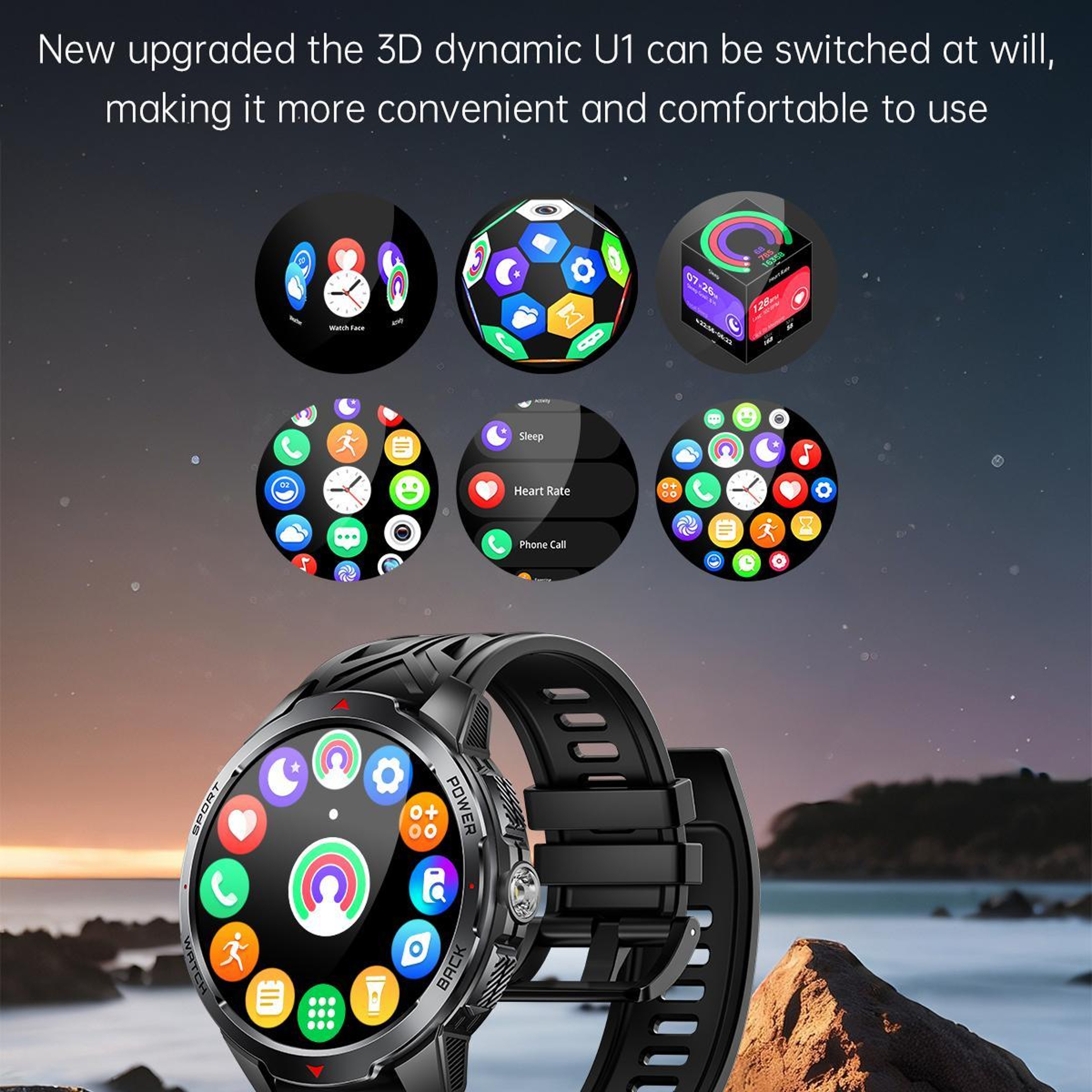 KT88 Outdoor Smart Watch 17 Inch TFT Display 3ATM Waterproof Fitness Tracker With Flashlight 3