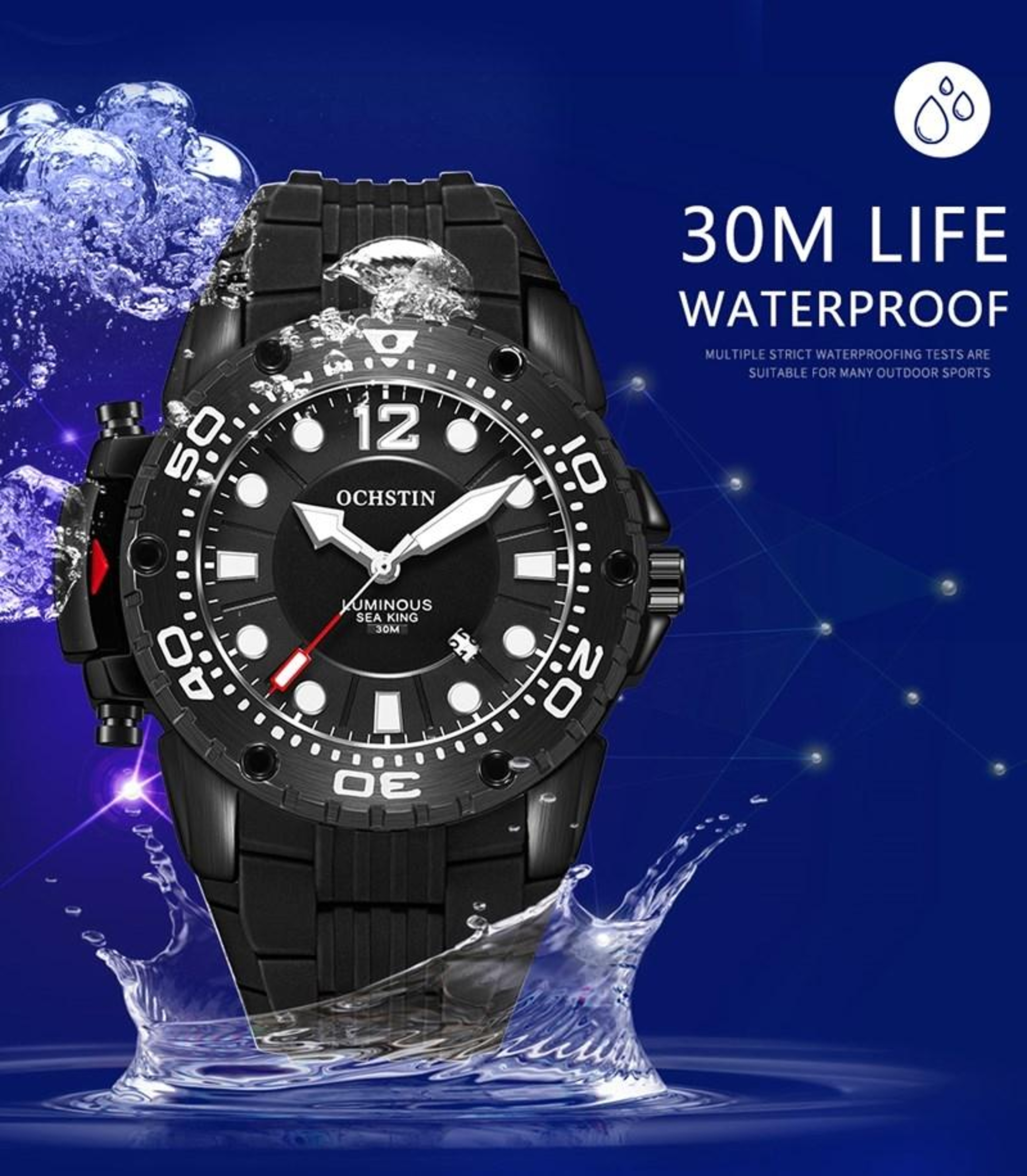 OCHSTIN 6124 Mens Sports Watch Waterproof Quartz Watch With Night Light Silicone Strap 2