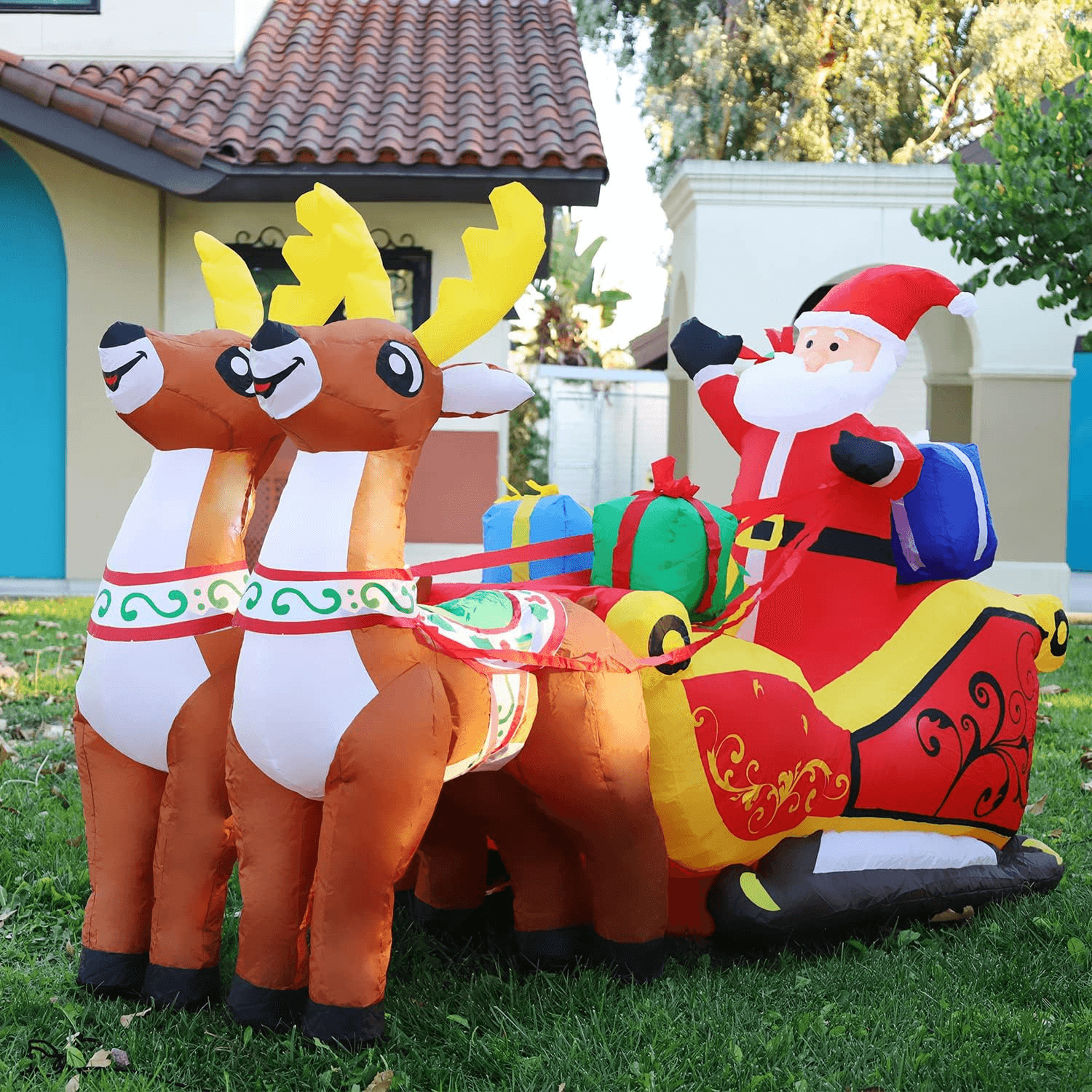 Decoration Santa Claus Riding Sled Reindeer Inflatables Indoor Outdoor Decoration Christmas Inflata 0