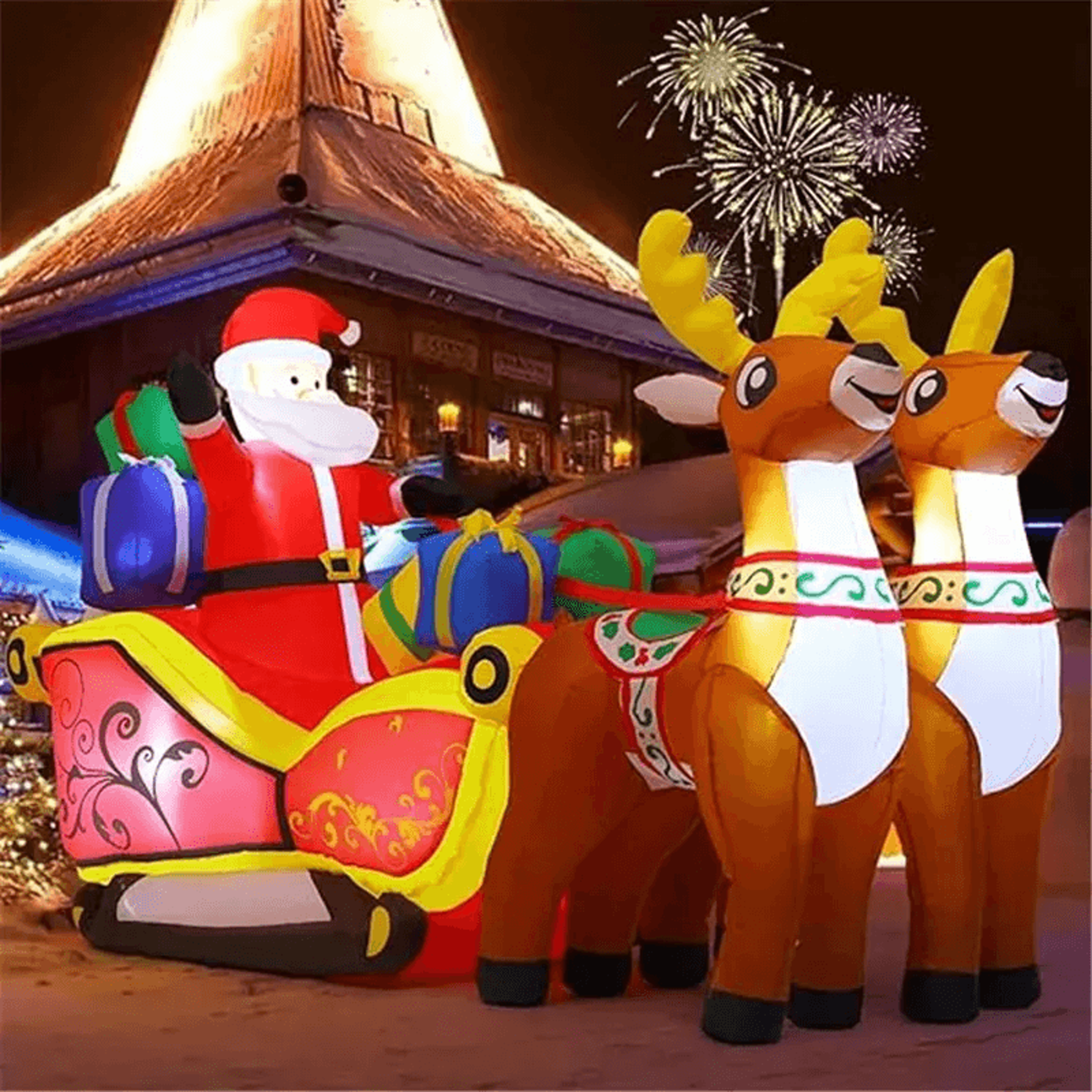 Decoration Santa Claus Riding Sled Reindeer Inflatables Indoor Outdoor Decoration Christmas Inflata 2