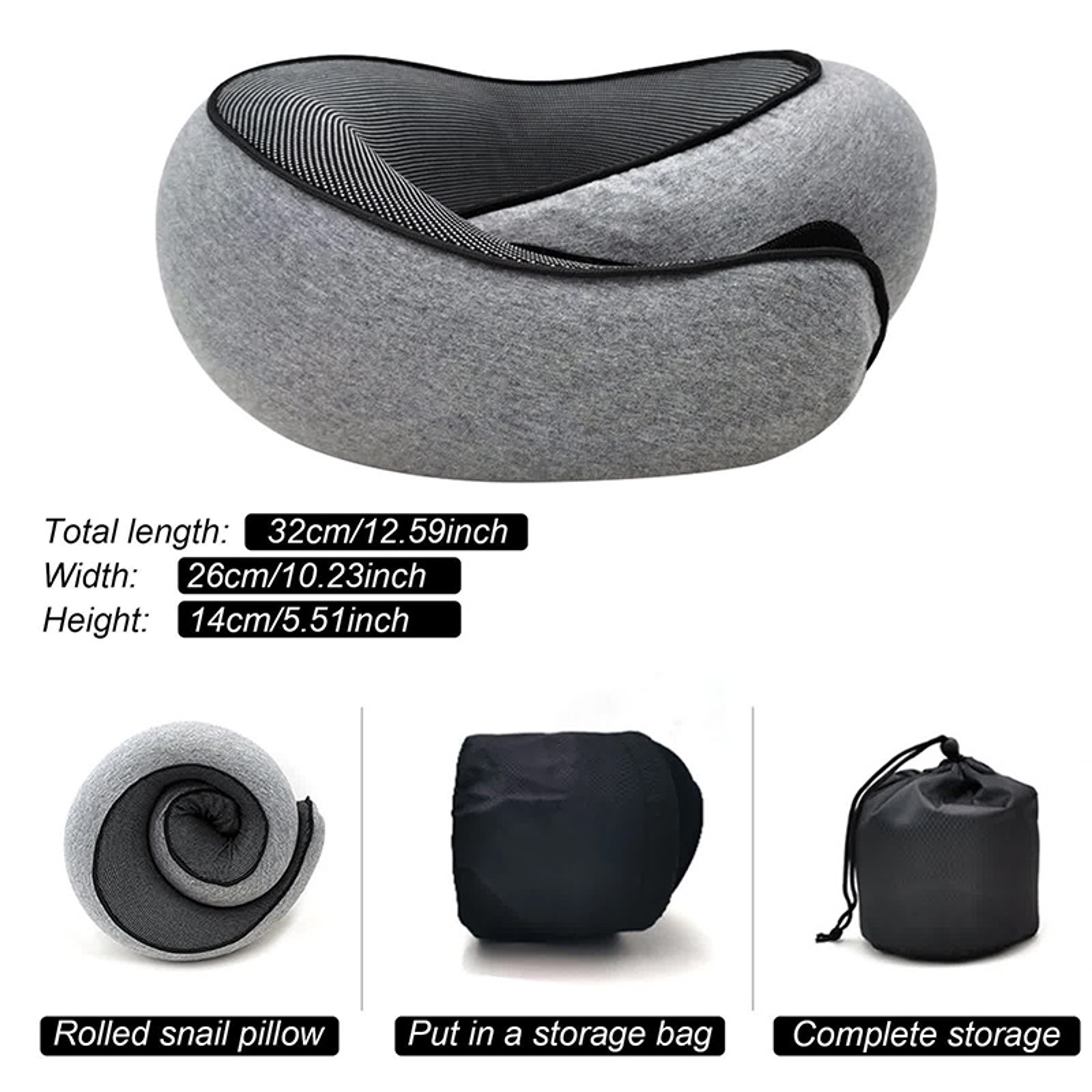 U shaped Pillow Snail Style Travel Neck Support, Portable Adjustable Soft Noon Break Sleep Pillows, Travel Neck Pillow – view 4