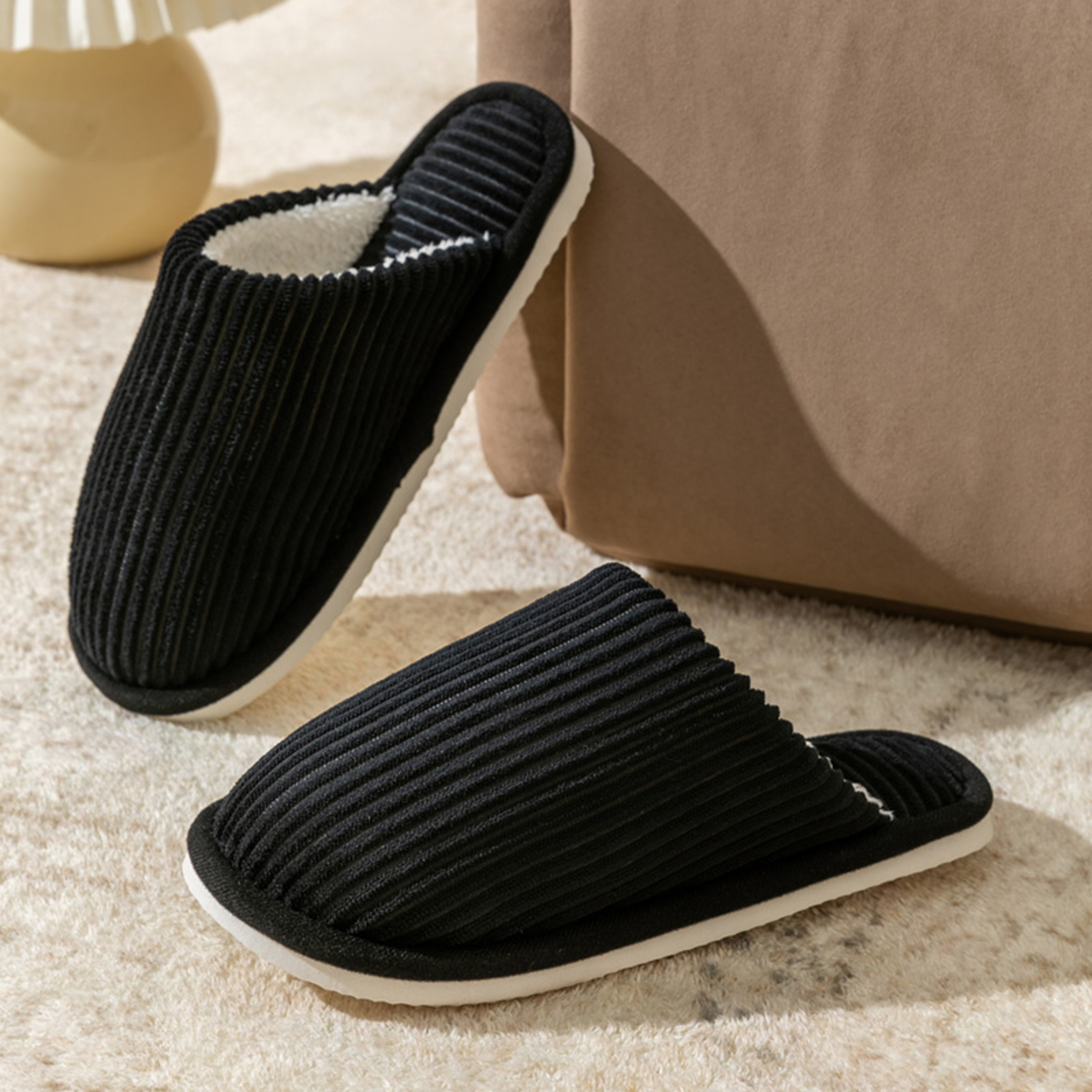 Non Slip Soft Shoes, Winter Warm Plush Men Slippers, Comfort Flat Heel Indoor Bedroom Slippers for Home – view 4
