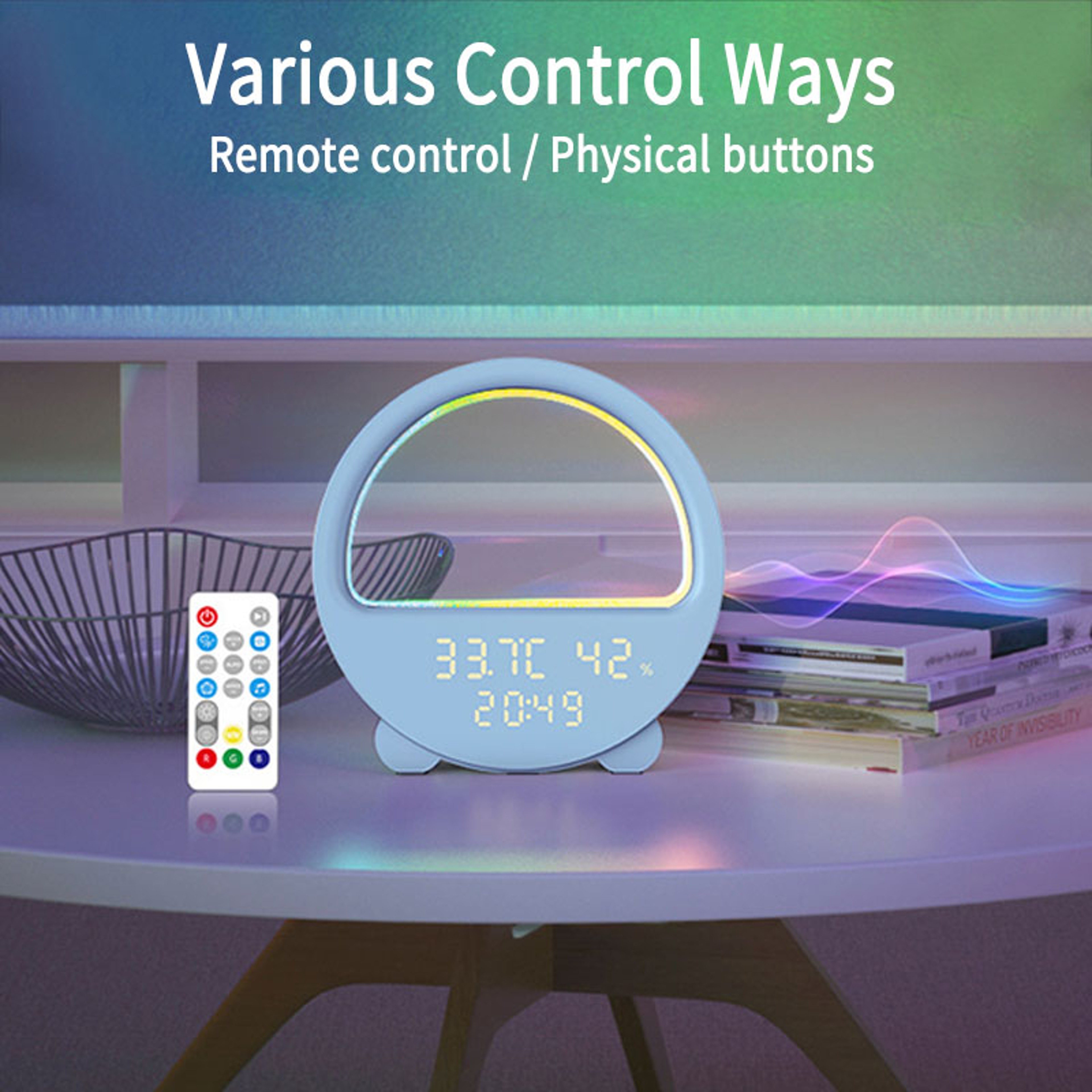 Desktop Clock Multifunctional Night Light Temperature And Humidity Meter Bedside Lamp With Voice Wa 3