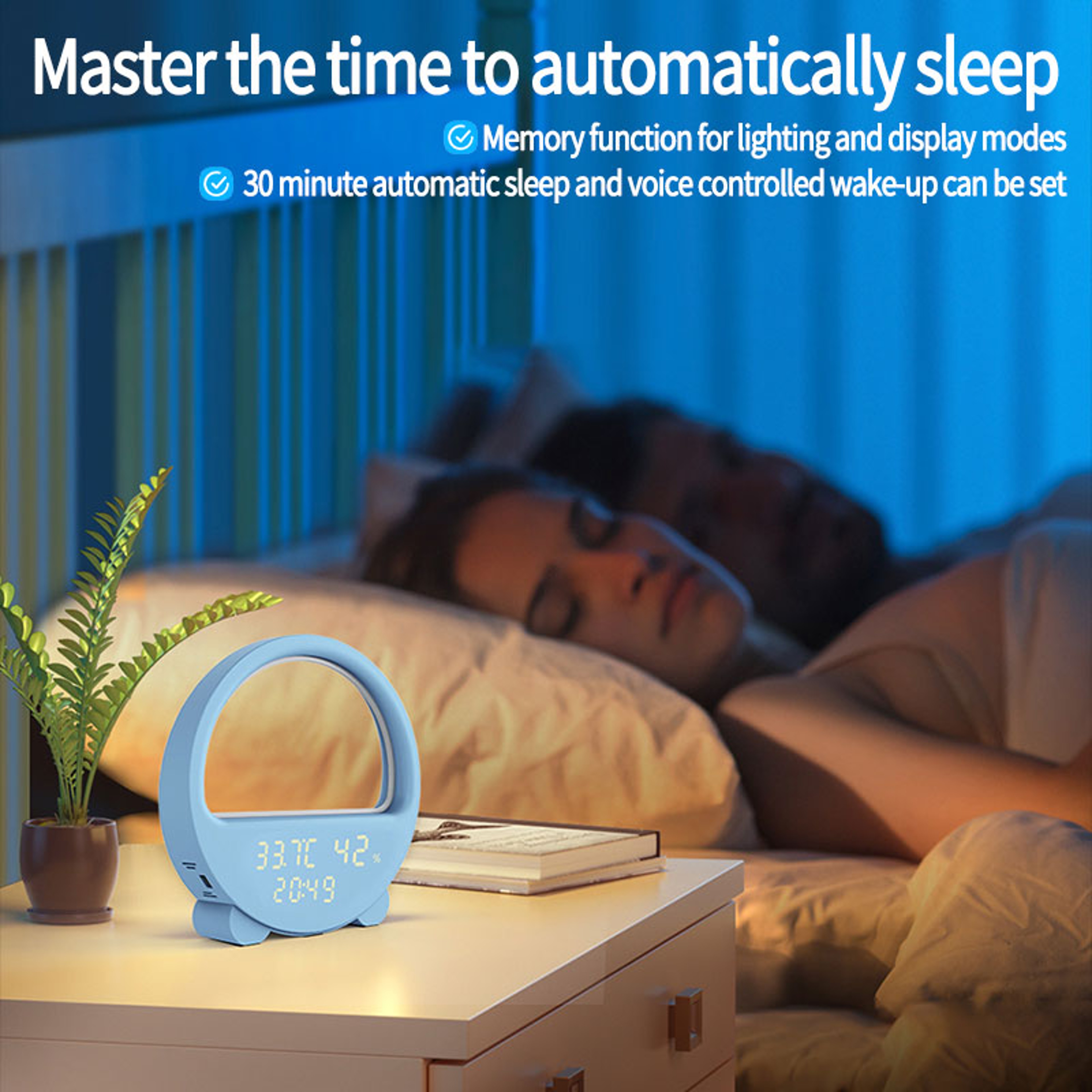 Desktop Clock Multifunctional Night Light Temperature And Humidity Meter Bedside Lamp With Voice Wa 5