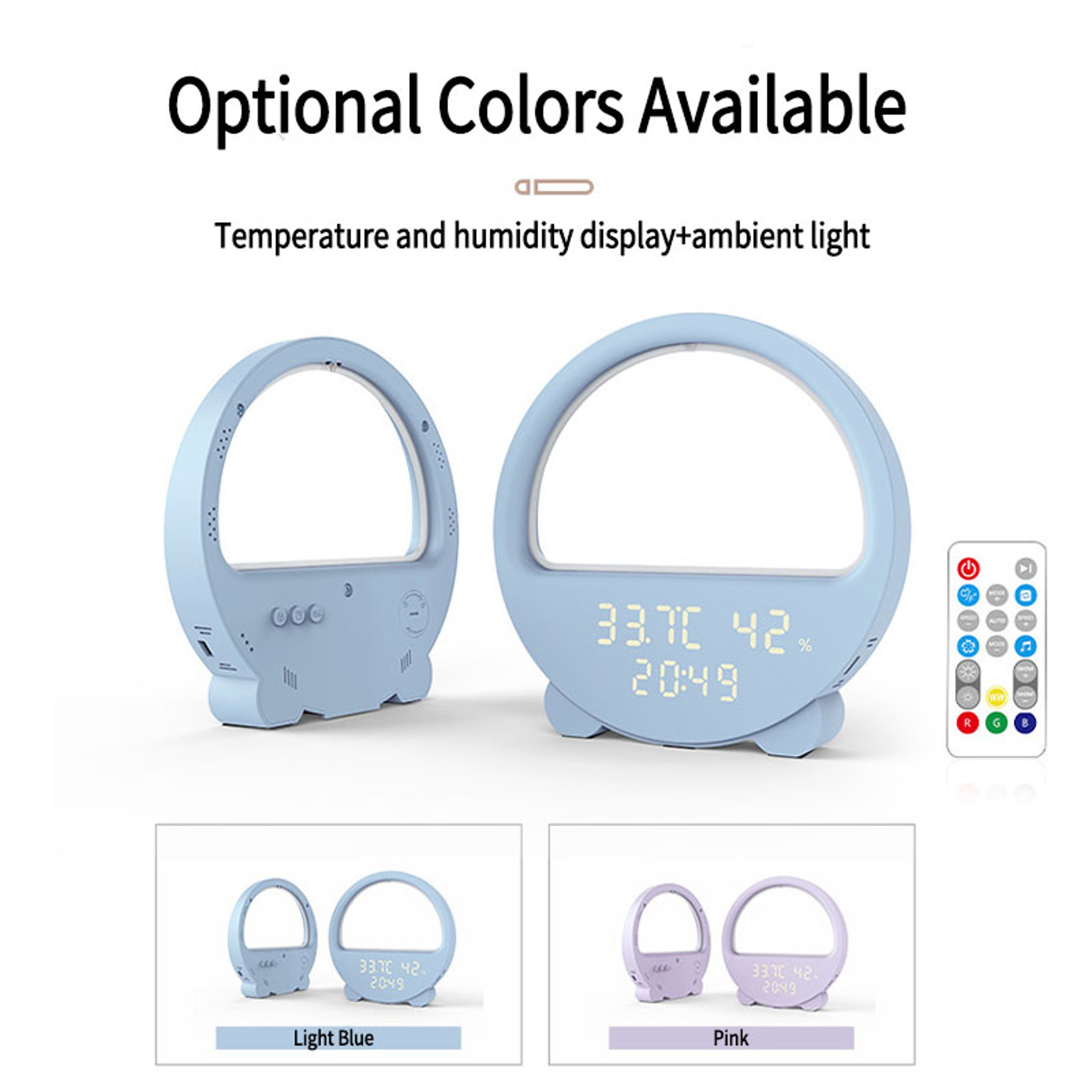 Desktop Clock Multifunctional Night Light Temperature And Humidity Meter Bedside Lamp With Voice Wa 6