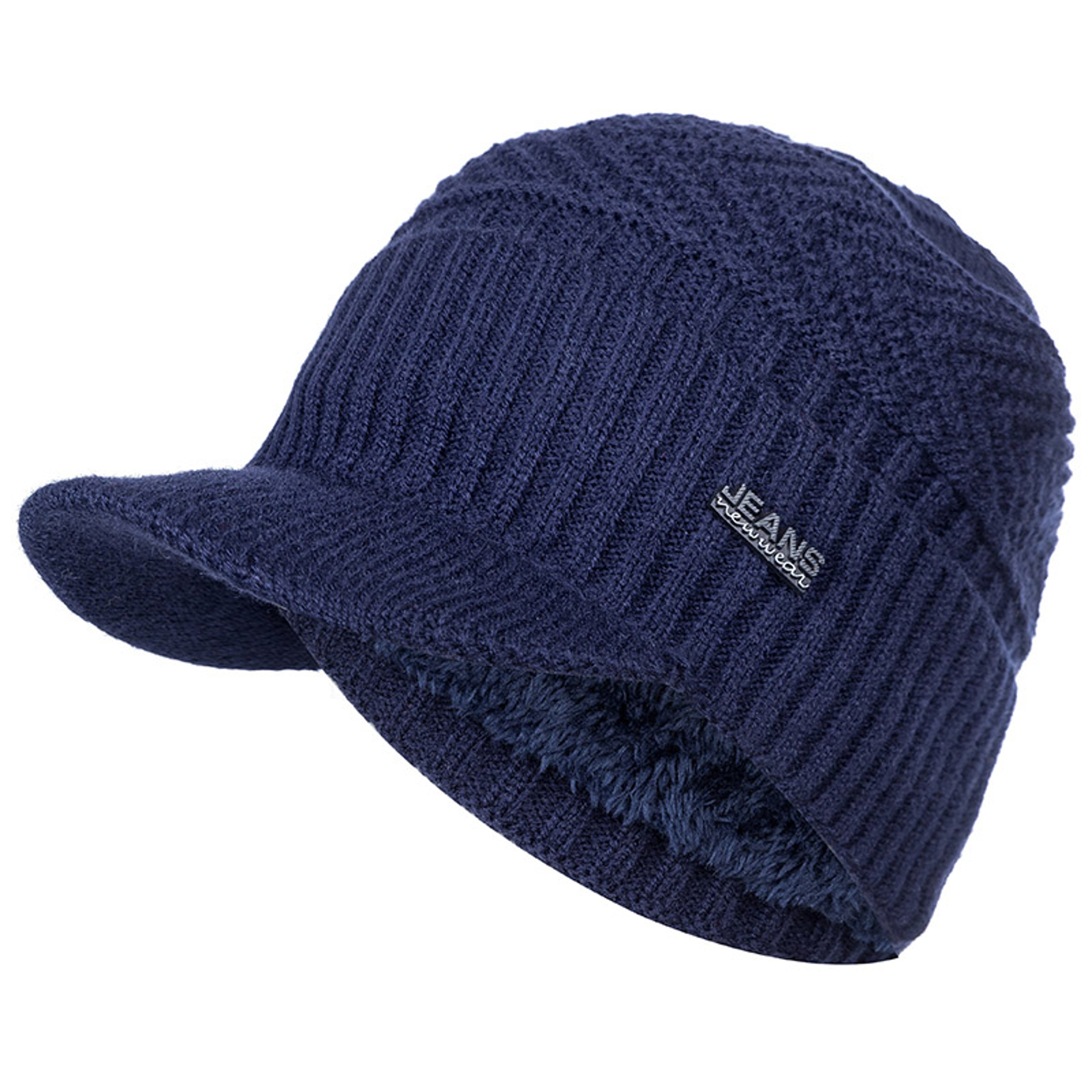 Stylish Unisex Warm Winter Hats, Add Fur Lined Soft Beanie Cap With Brim, Thick Knitted Hats For Men & Women – view 12