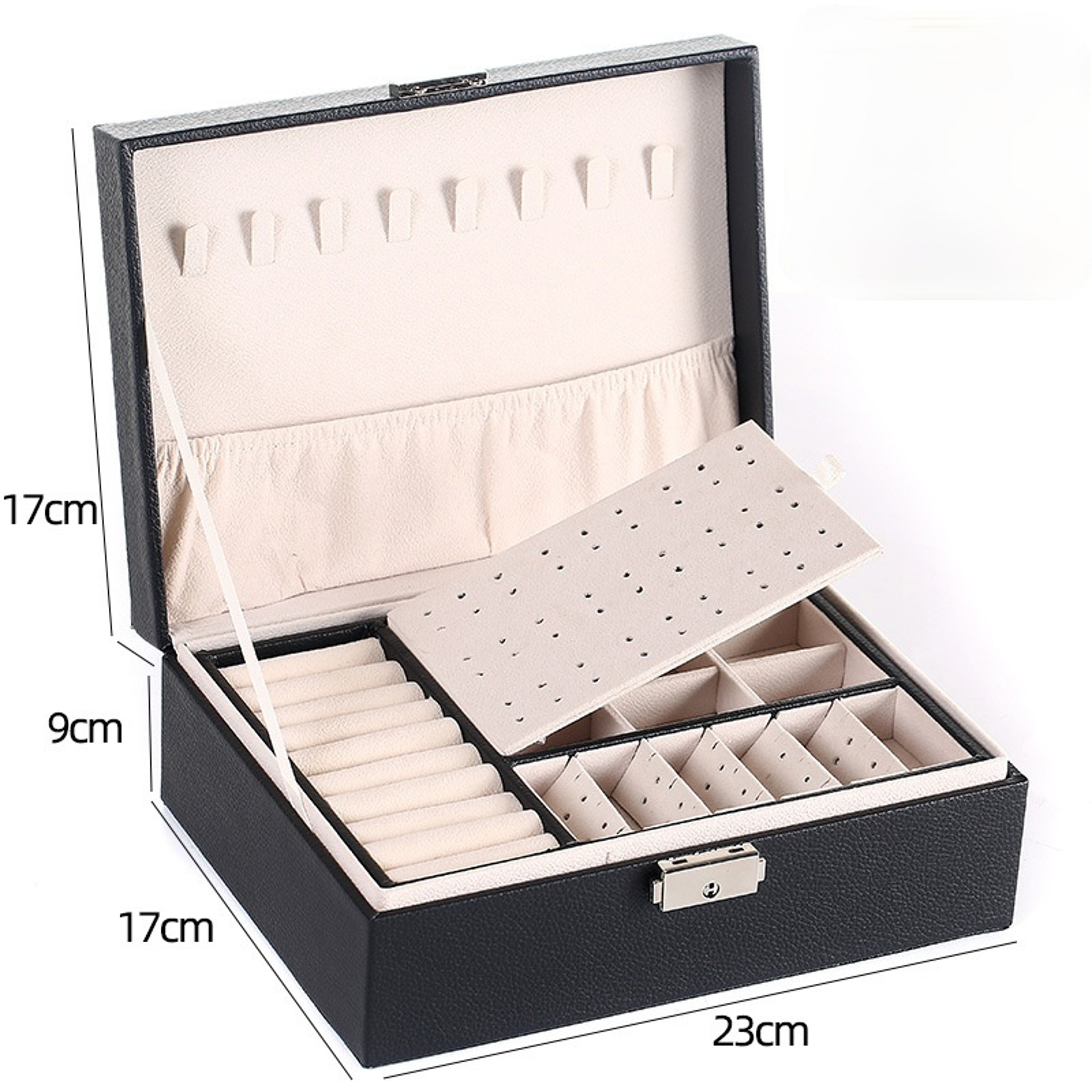 Jewelry Storage Organizer Doublelayer Wooden Jewelry Box With PU Leather Ring Box Jewelry Packaging 7