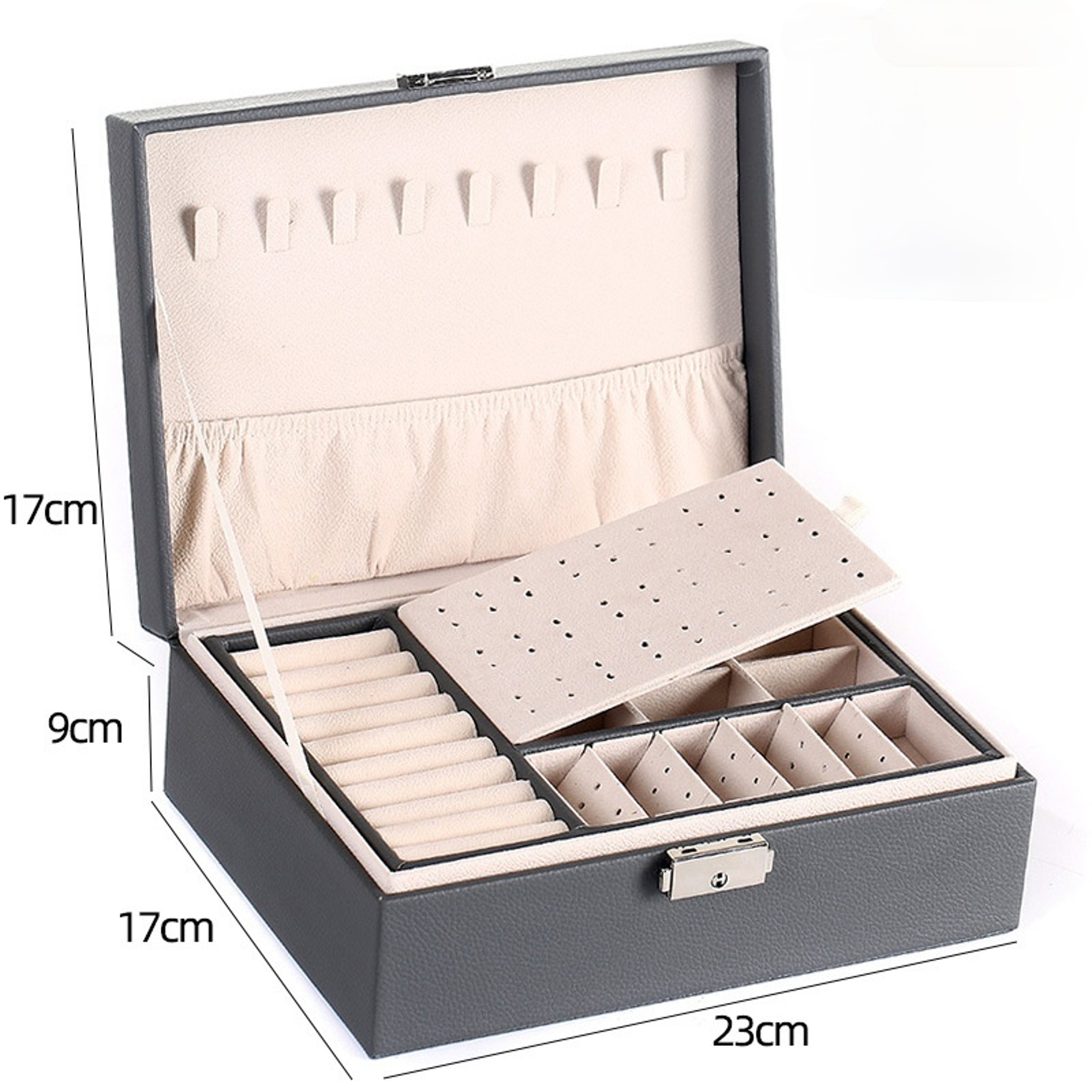 Jewelry Storage Organizer Doublelayer Wooden Jewelry Box With PU Leather Ring Box Jewelry Packaging 9